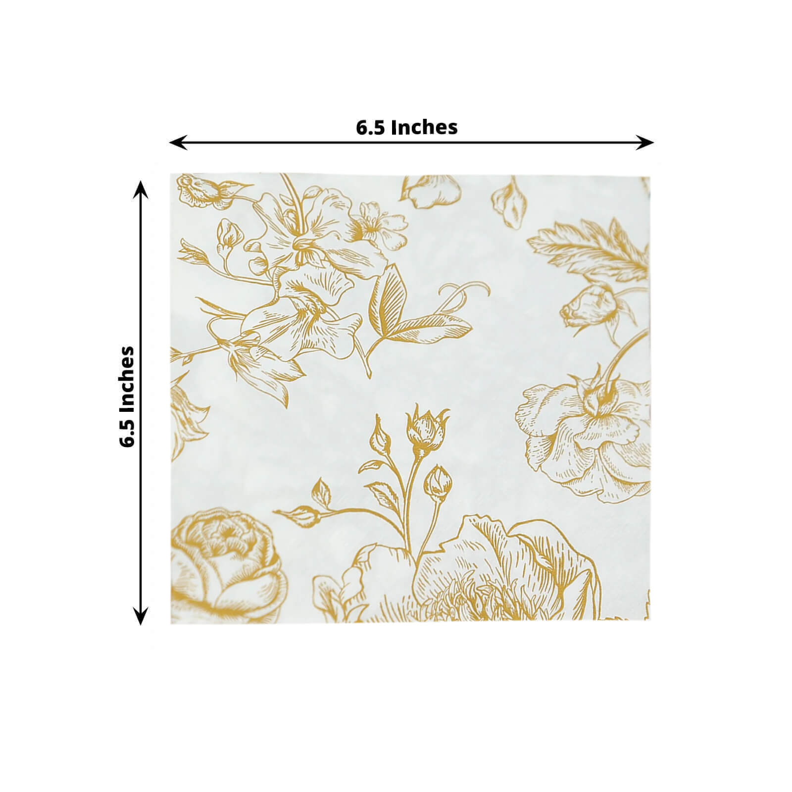 50-Piece Pack of Soft 2-Ply French Toile Floral Patterned Paper Cocktail Napkins in White/Gold - Ideal for Events