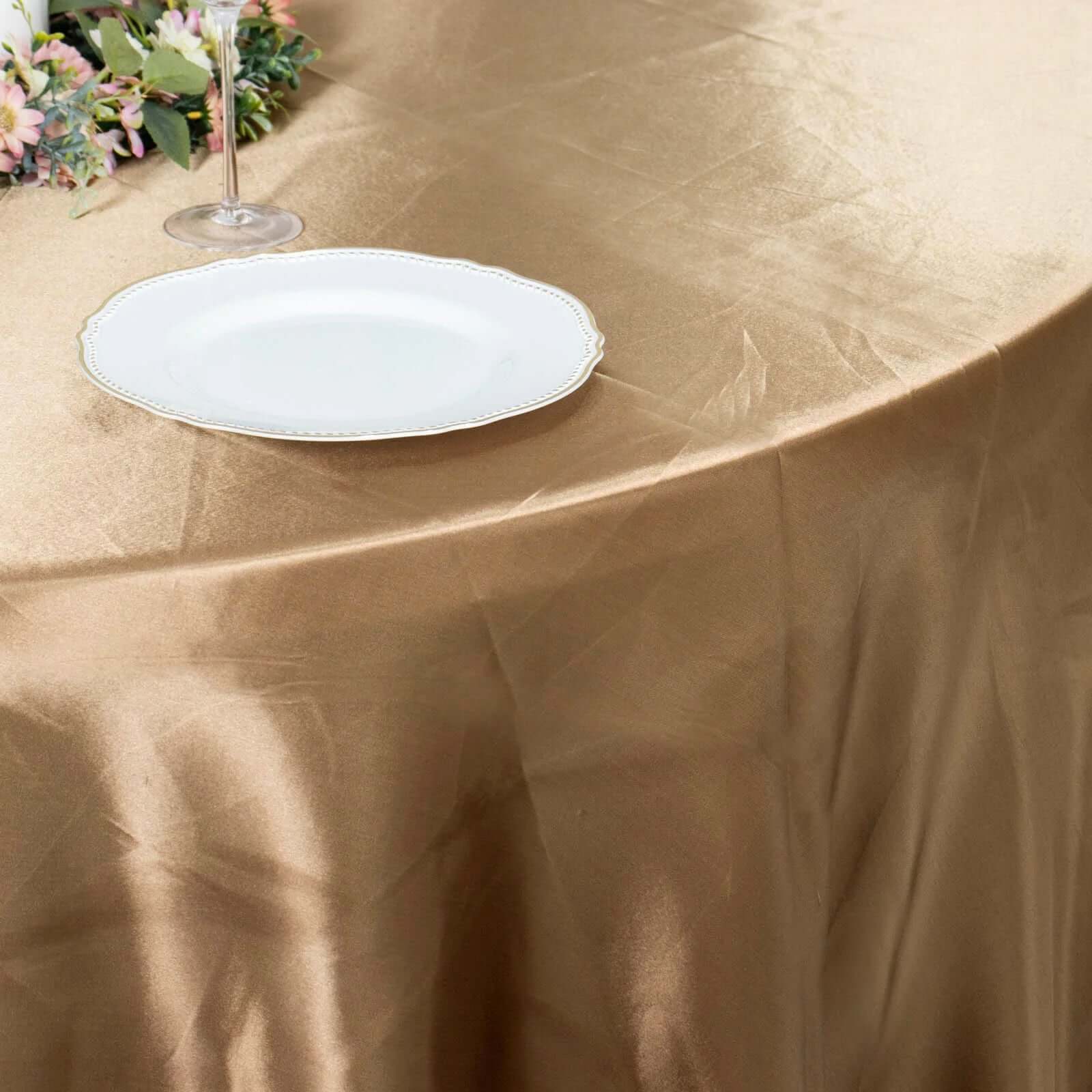 Stylish Seamless Satin Round Tablecloth in Taupe - 120 Inches for Special Events