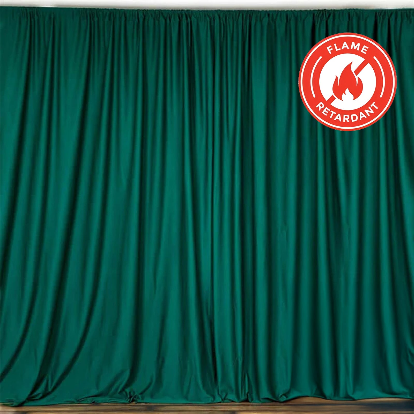 2-Pack Hunter Emerald Green Scuba Polyester Event Curtains - Durable, Flame-Resistant, Wrinkle-Free 10ftx10ft Panels