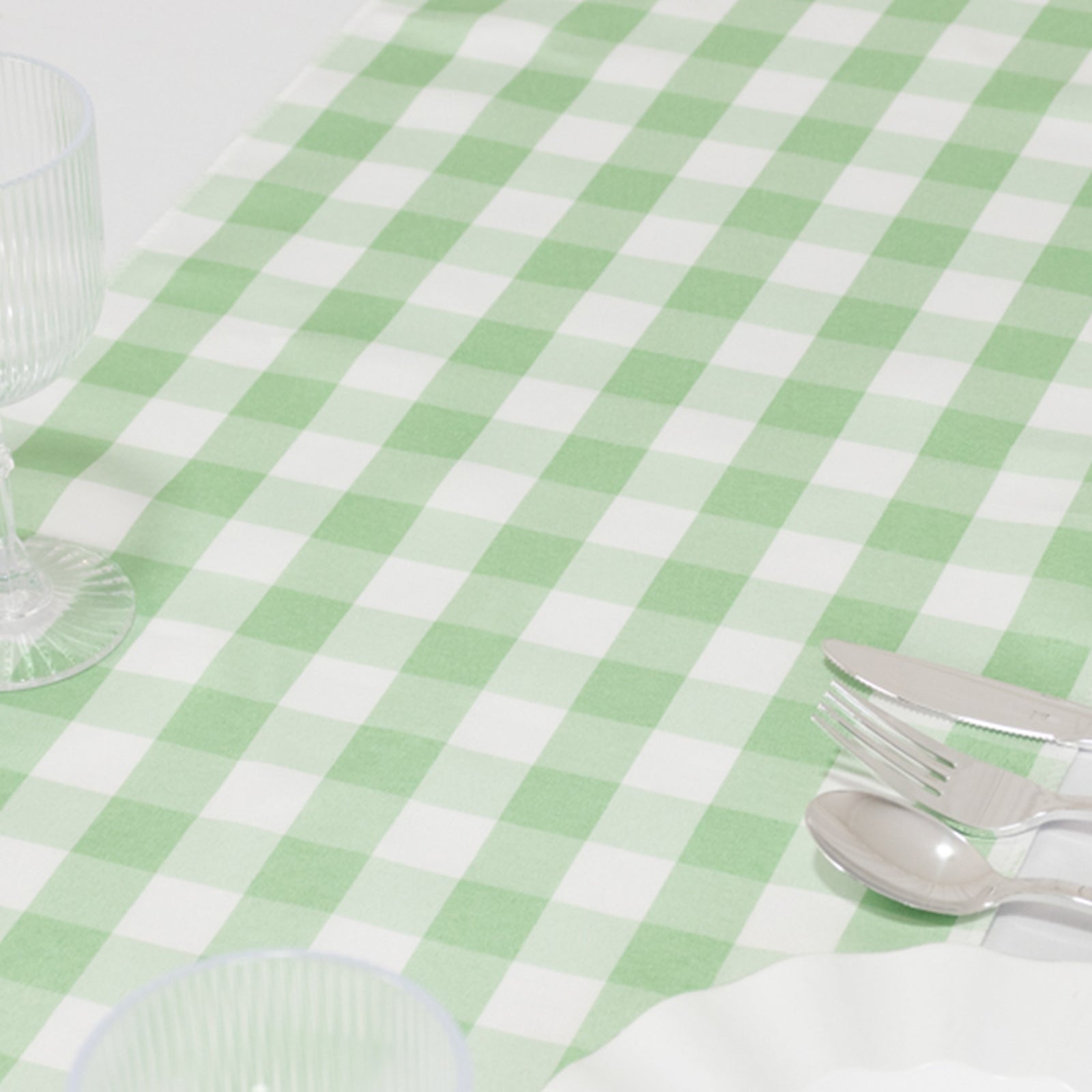 Hot Sale! 14x108 Polyester Table Runner in Sage Green and White Gingham Plaid Design