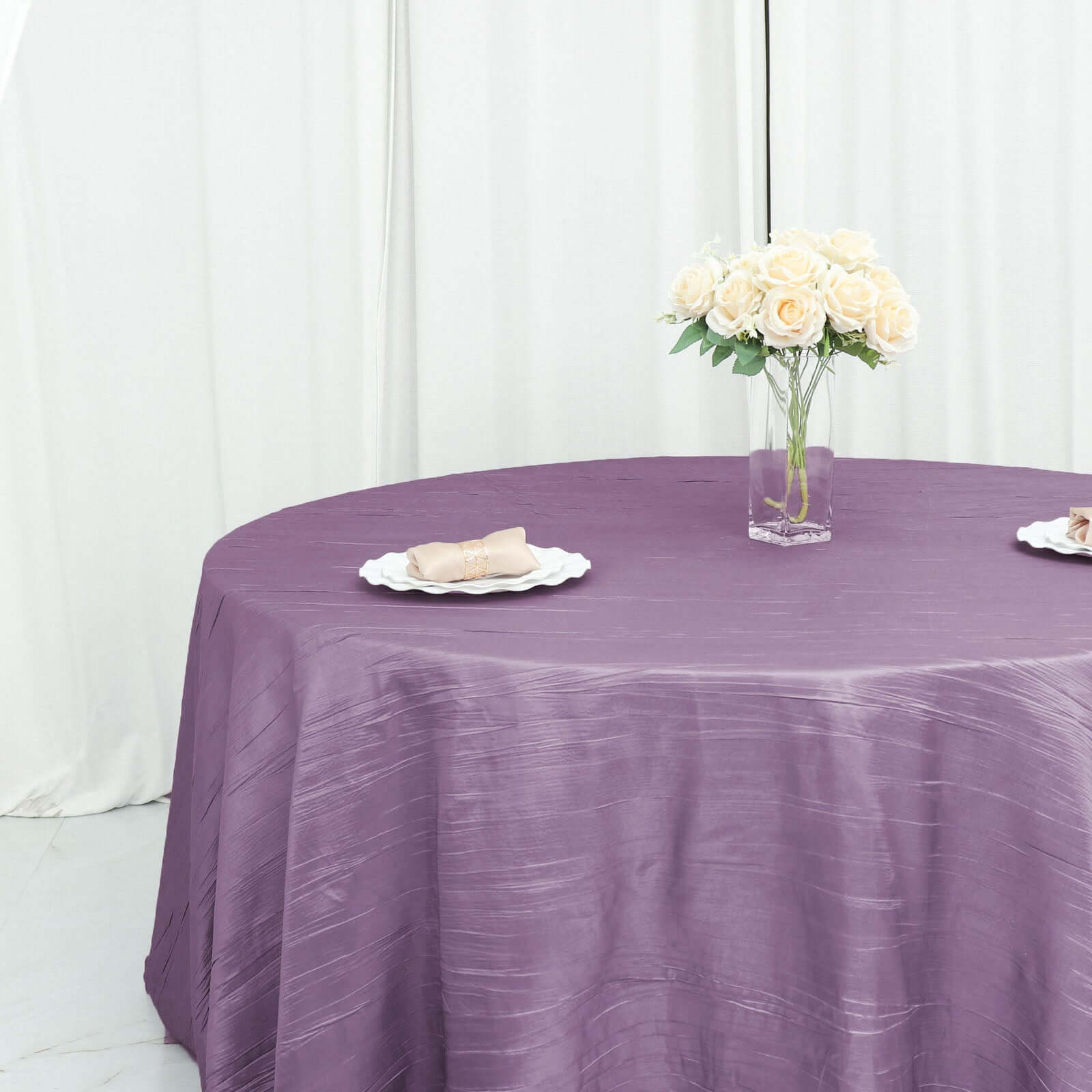 Seamless Violet Amethyst Crinkle Taffeta 120 Round Tablecloth - Perfect for Events