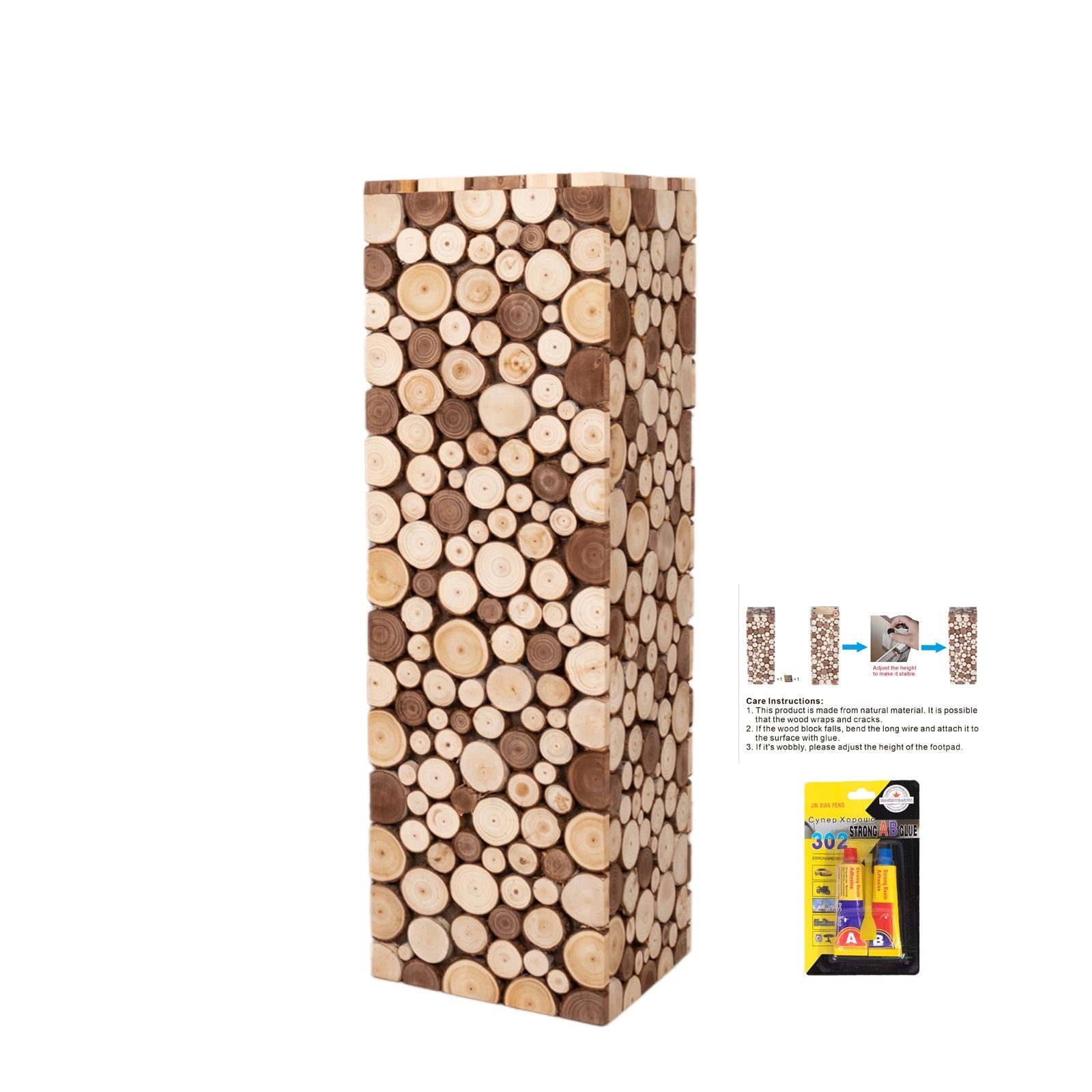 36" Natural Wooden Rectangular Pedestal Stand - Ideal for Rustic Decor