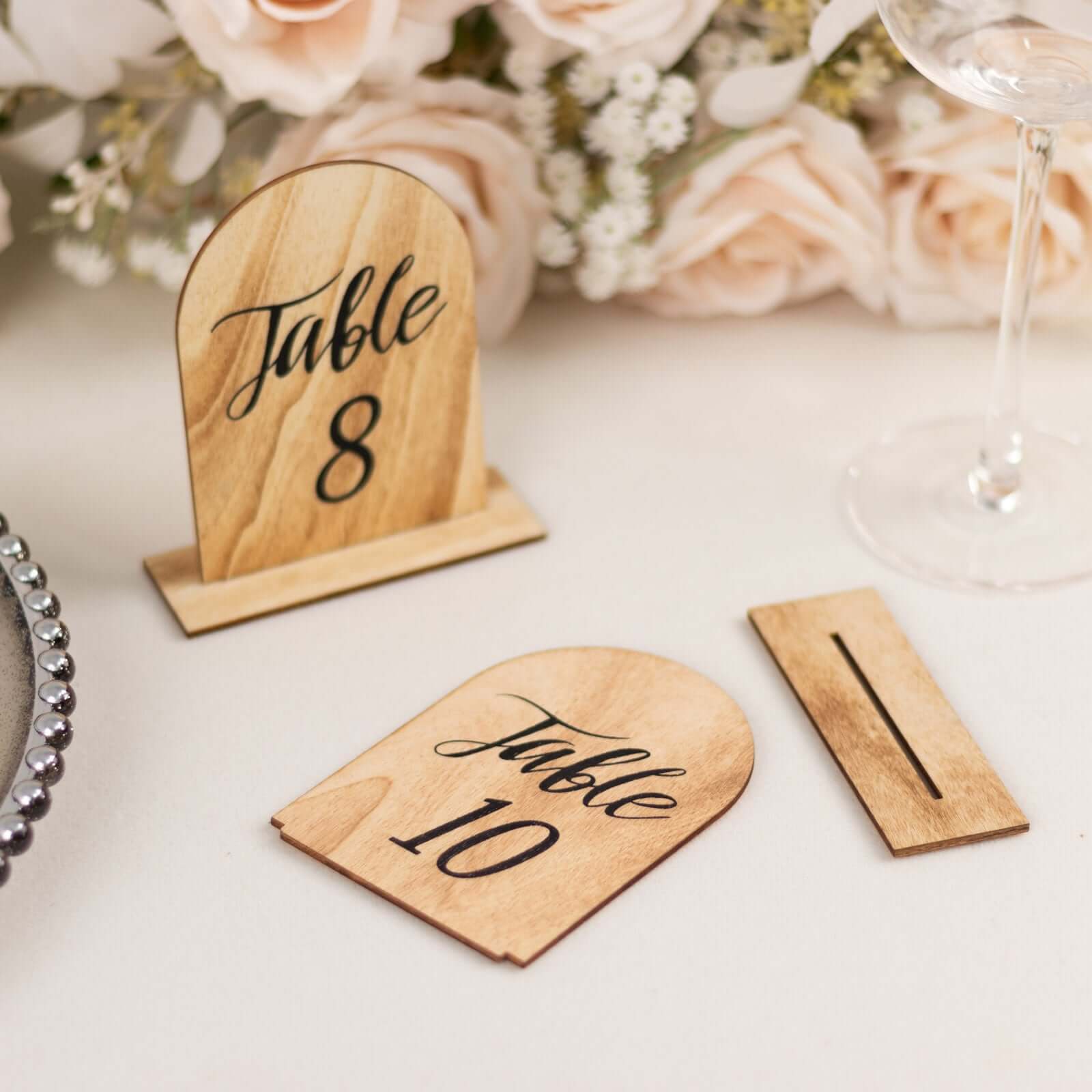 20-Piece Set of 4.5-Inch Natural Rustic Wooden Arch Table Numbers 1 - 20 for Weddings and Events