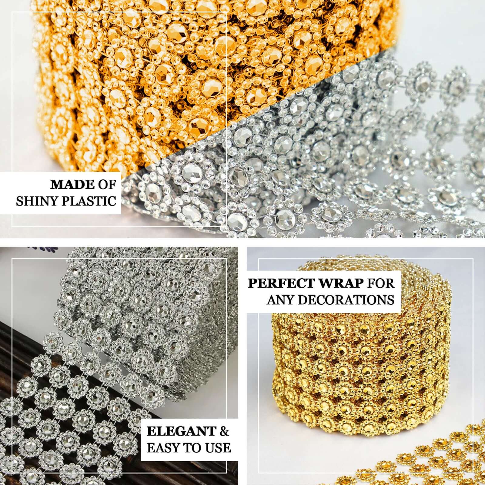 Hot Sale! 4 - inch Wide, 10 - Yard Gold Fleur Diamond Rhinestone Ribbon for DIY Crafts and Decor