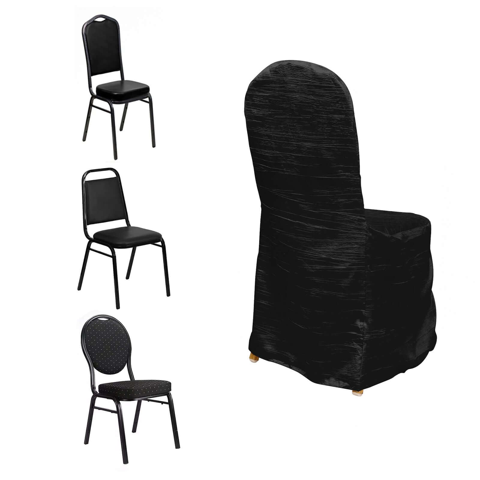 Premium Reusable Black Crinkle Crushed Taffeta Banquet Chair Cover