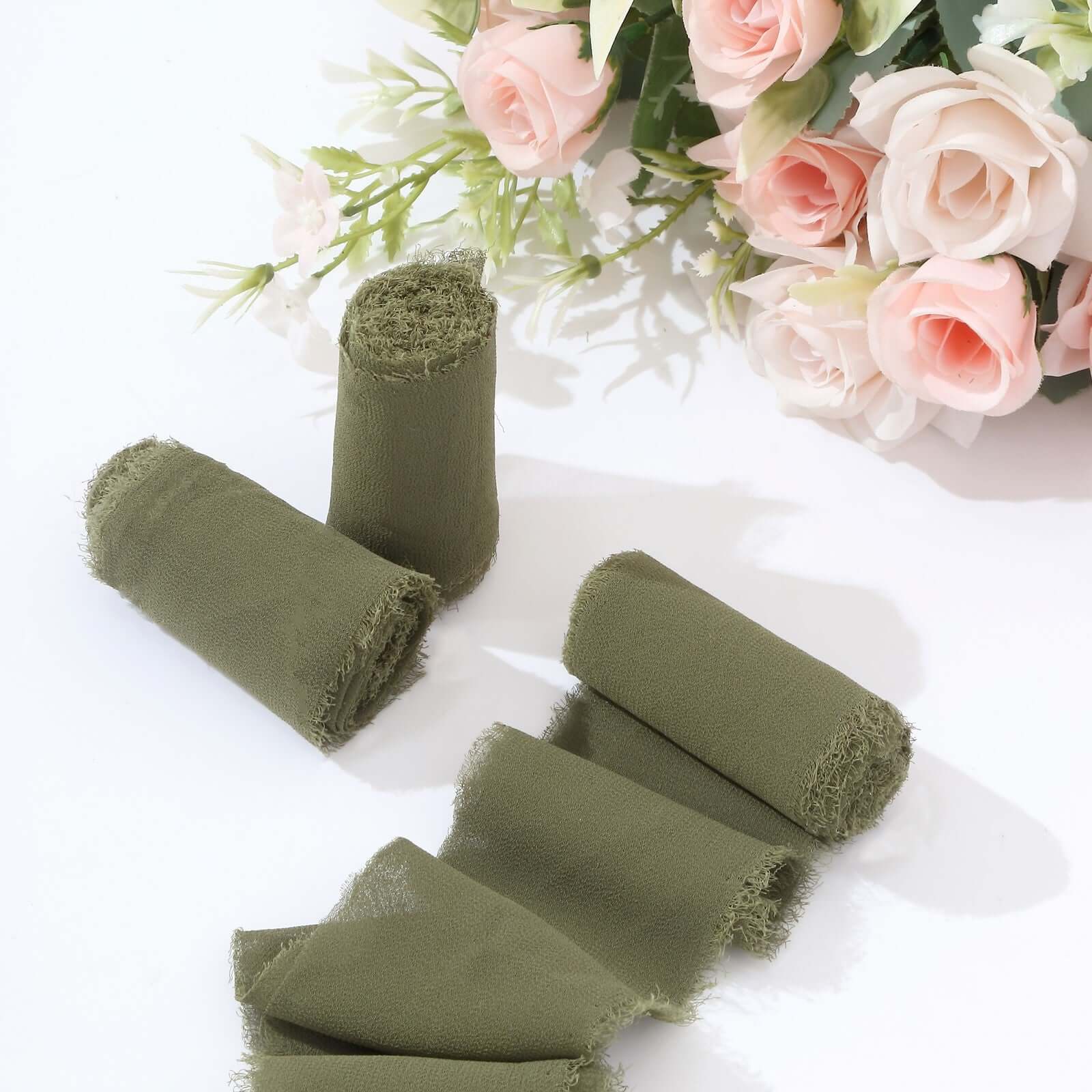Hot Deal! 2-Pack 6yds Dusty Sage Green Silk-Like Chiffon Ribbon Rolls for DIY Wedding Bouquets