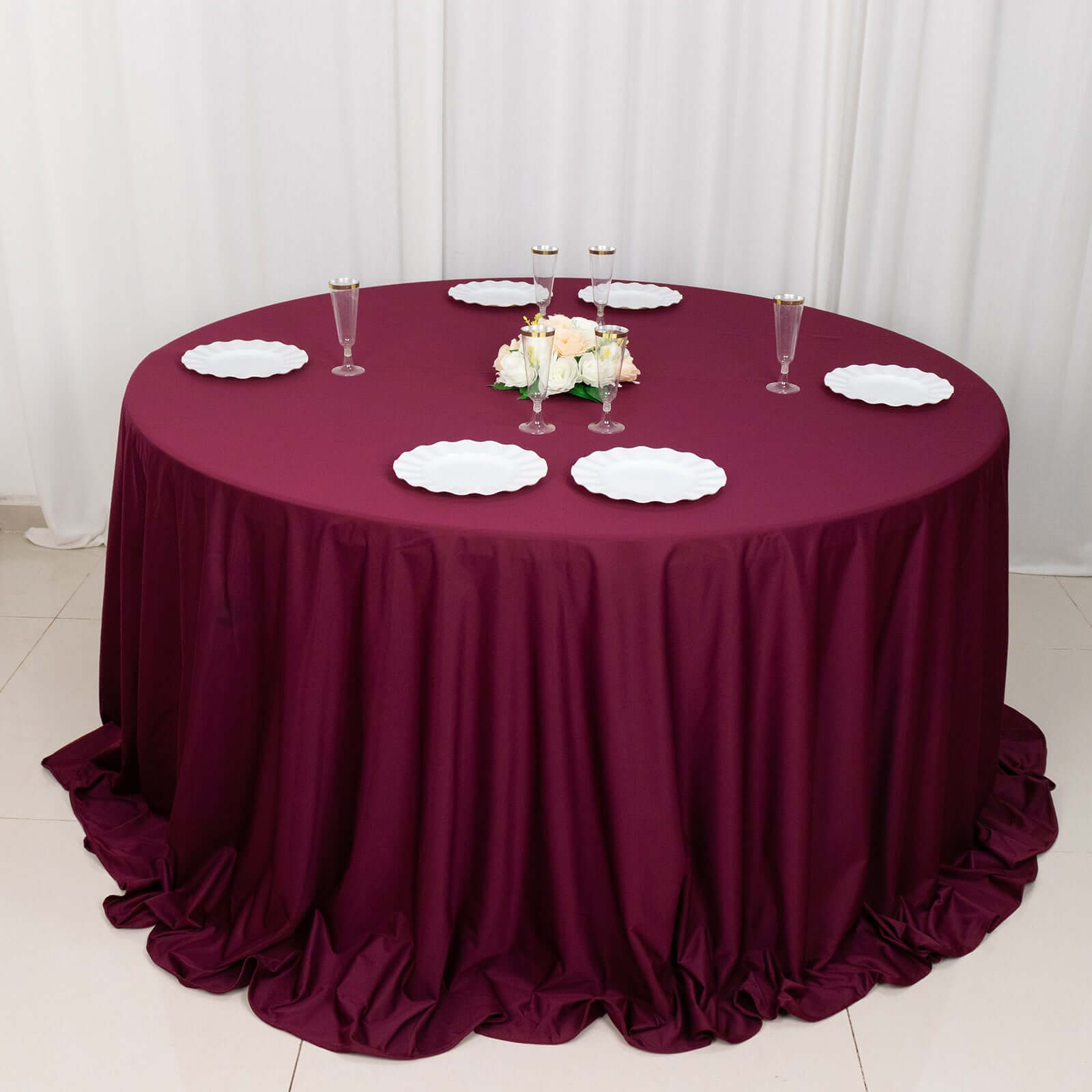 Hot Sale! Premium Burgundy 132' Round Scuba Tablecloth - Wrinkle & Stain Resistant