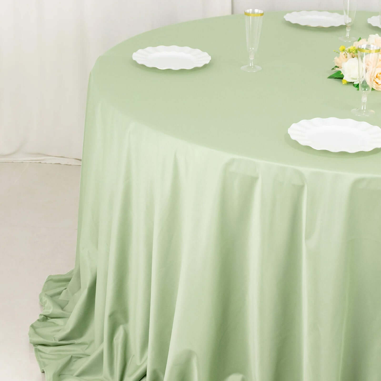 Exclusive Sage Green 132' Round Scuba Polyester Tablecloth - Wrinkle & Stain Free