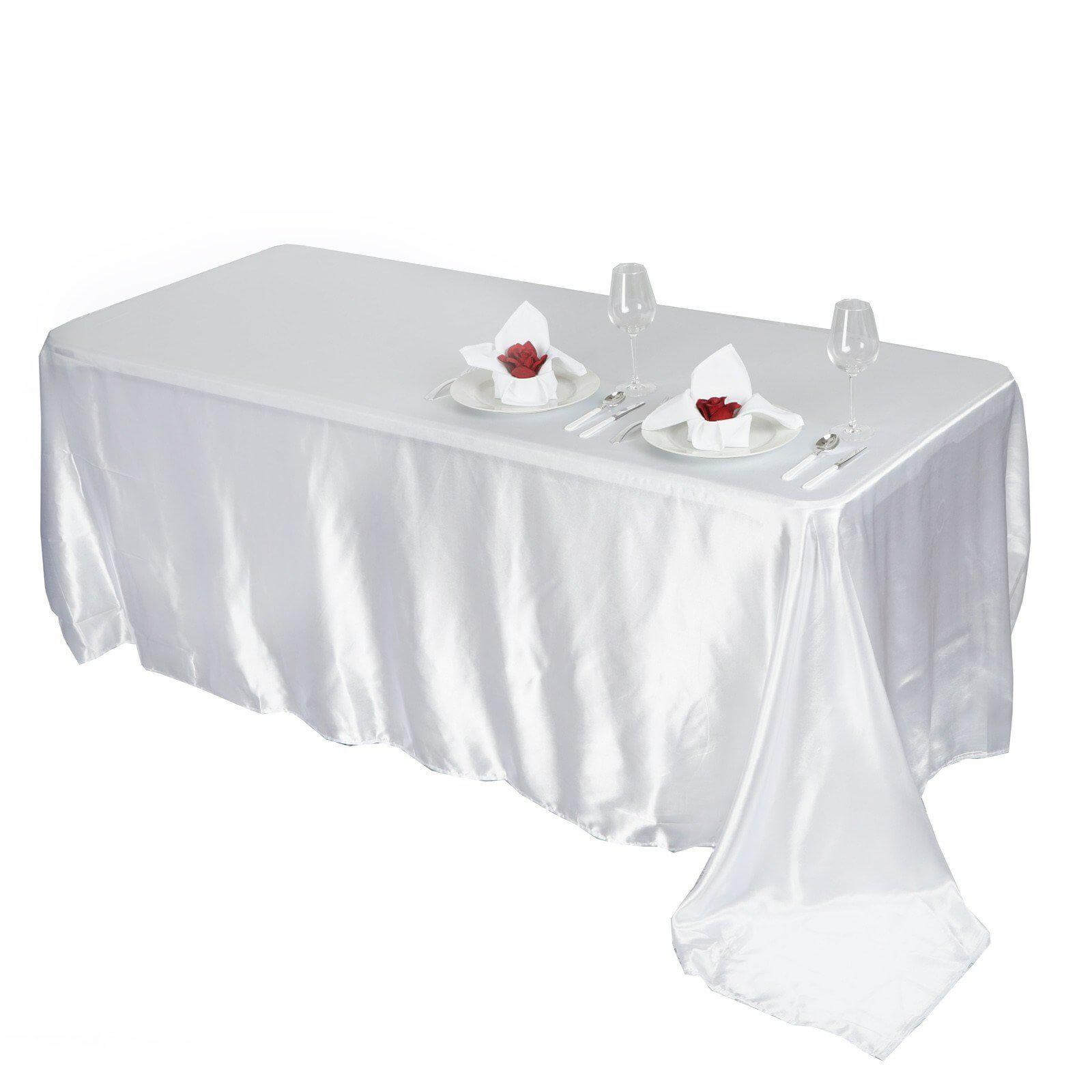 Premium White Satin Rectangular 90x156 Tablecloth - Ideal for Weddings & Events