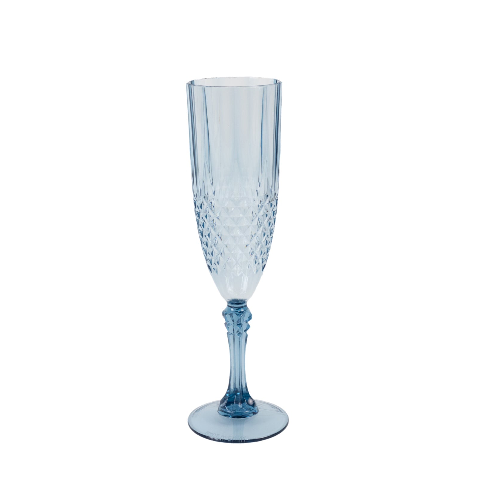 8oz Reusable Dusty Blue Plastic Wedding Toast Flutes with Crystal Cut Style - 6 Pack