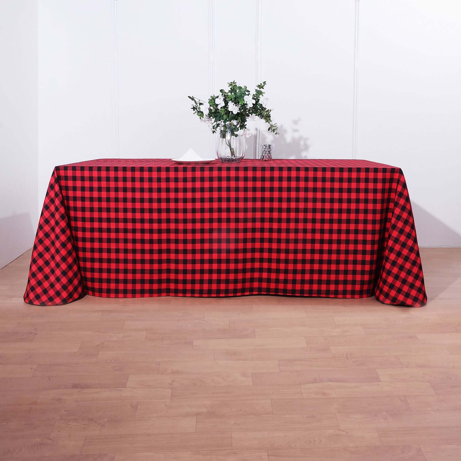 Hot Sale! Black/Red Seamless Checkered Buffalo Plaid Polyester Rectangle Tablecloth 90x132
