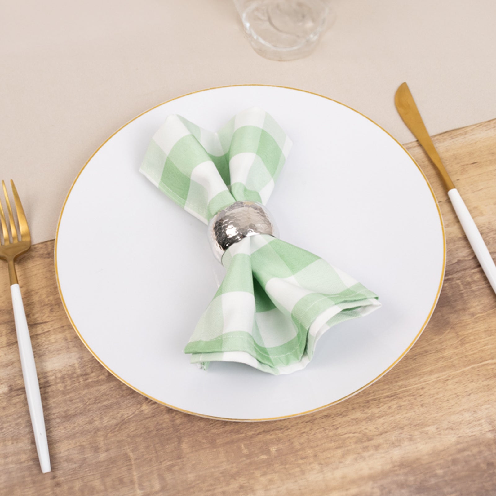 5-Pack Polyester 15x15 Square Napkins in Sage Green/White Buffalo Plaid - Ideal for Events