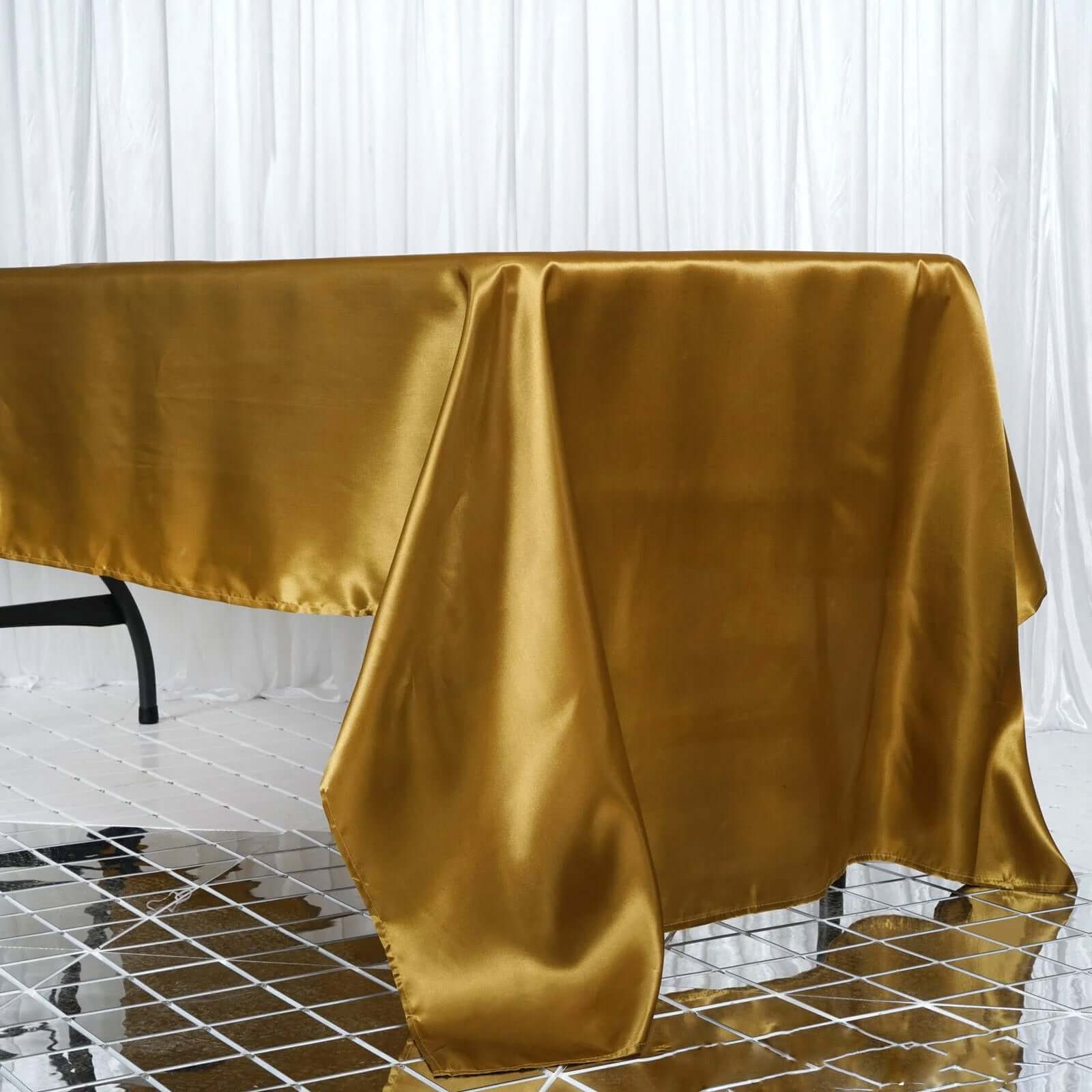 Luxurious Gold Satin 60x126 Rectangular Tablecloth for Weddings and Parties