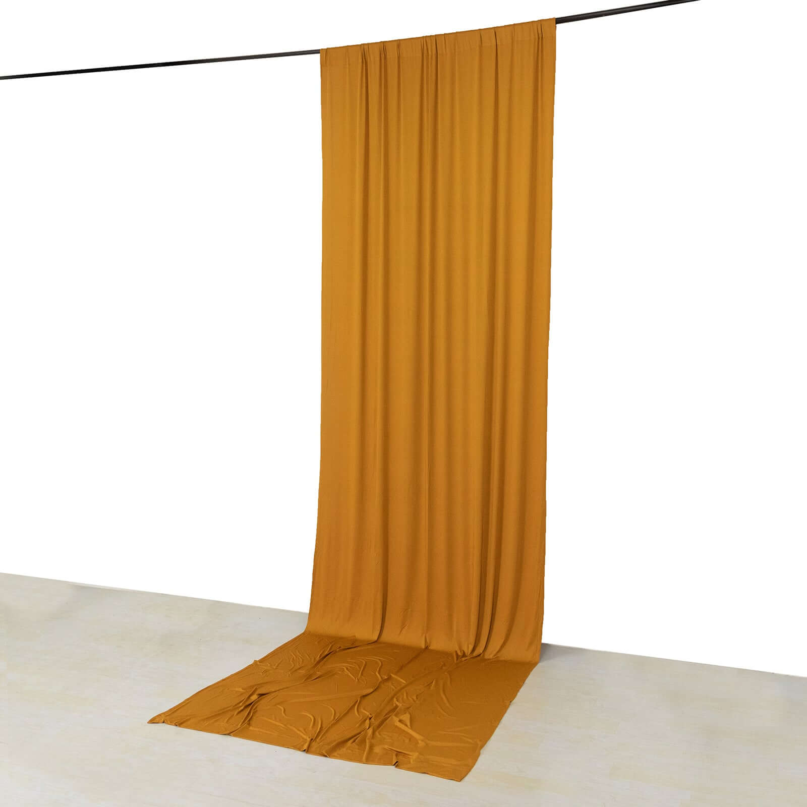 Wrinkle-Free Gold 4-Way Stretch Spandex Event Backdrop Drapes with Rod Pockets - 5ft x 14ft