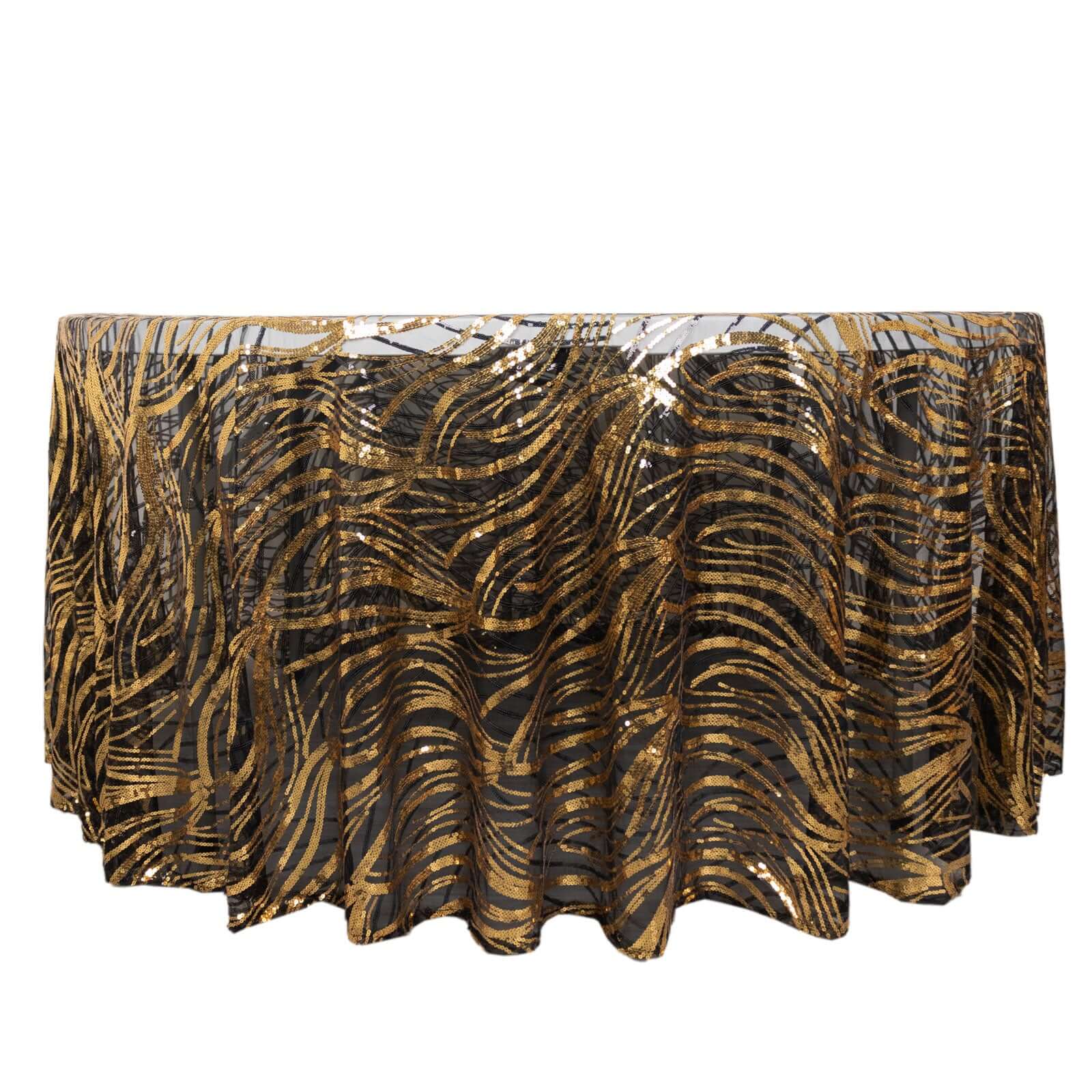 Sparkling Sequin Mesh 120-Inch Round Tablecloth in Black and Gold - Ideal for Events