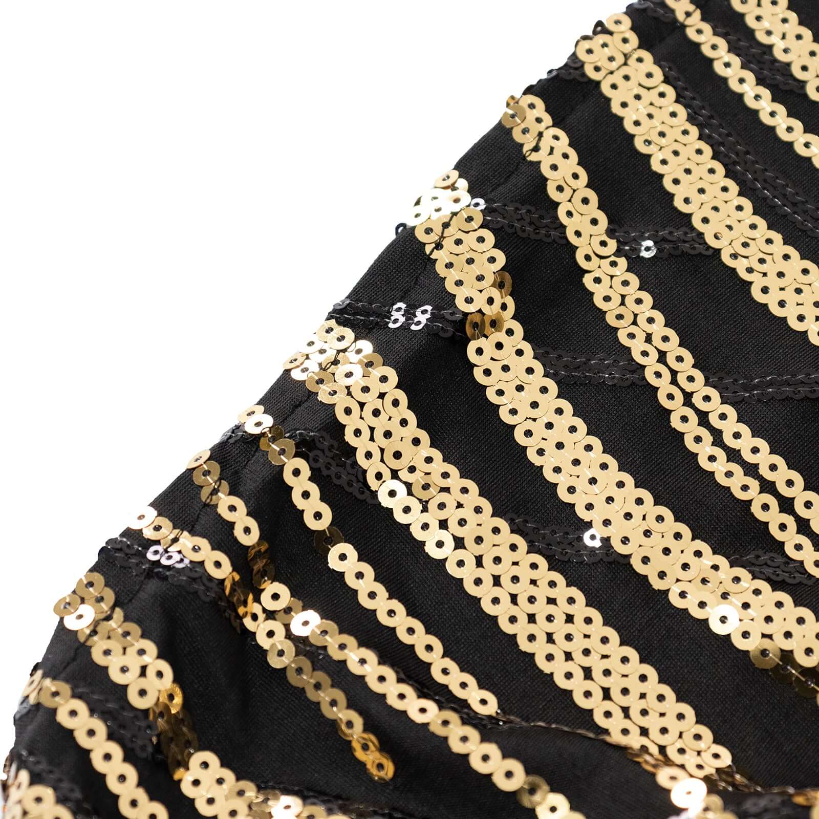 Black/Gold Wave Embroidered Four-Way Stretch Sequin Spandex Tablecloth for Luxe Events