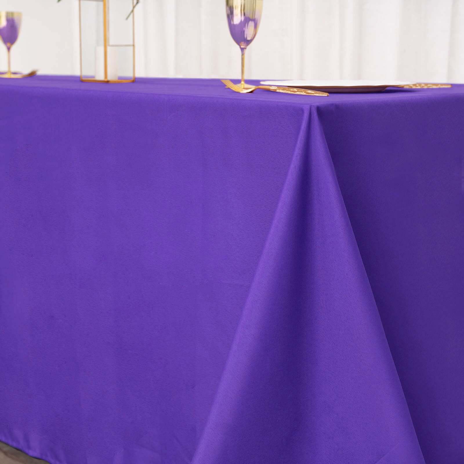 Purple 90x132 Polyester Seamless Wrinkle-Resistant Rectangle Tablecloth - Great Deal!