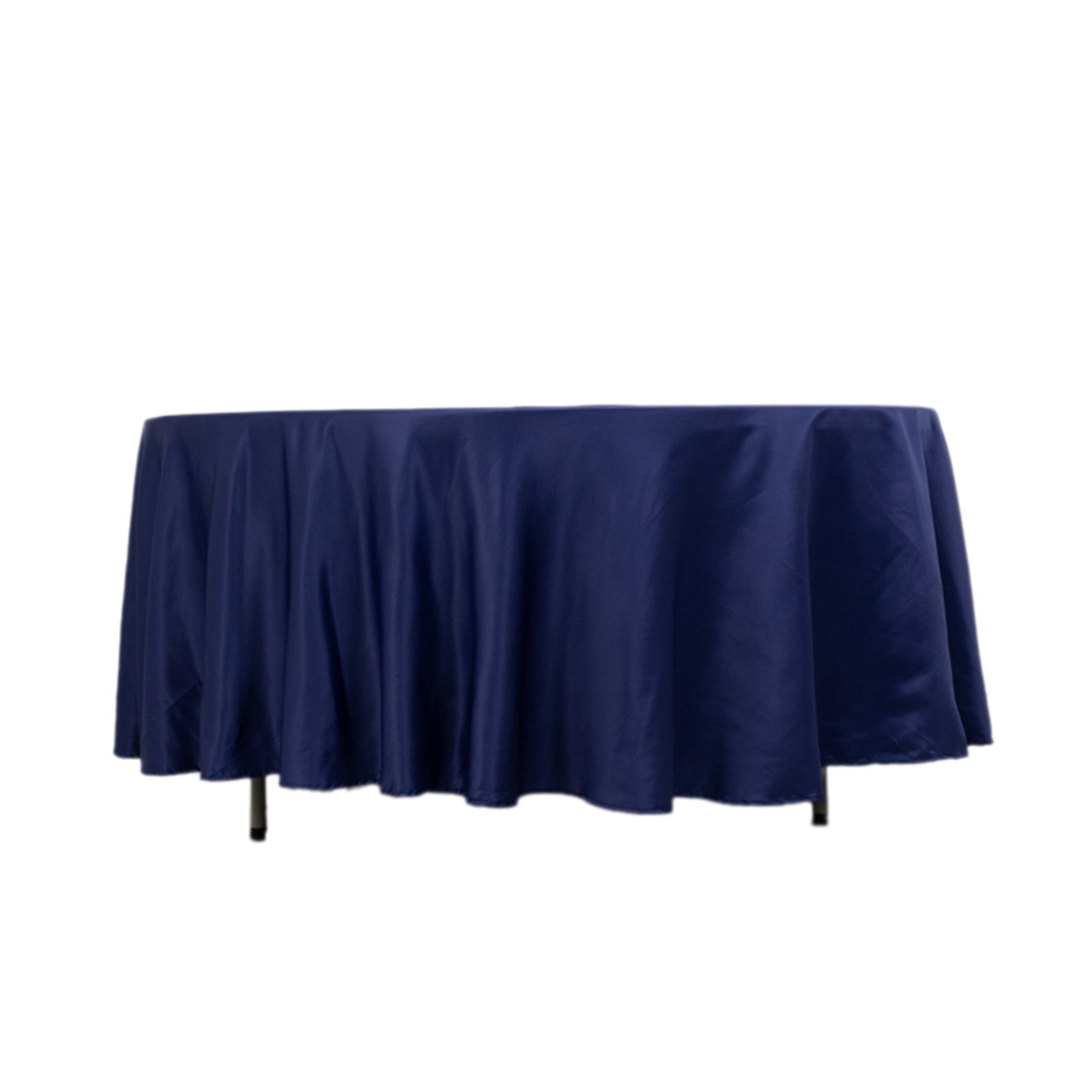 Navy Blue Lamour Satin 108-Inch Round Tablecloth - Durable Silk-Like Table Cover for Special Events