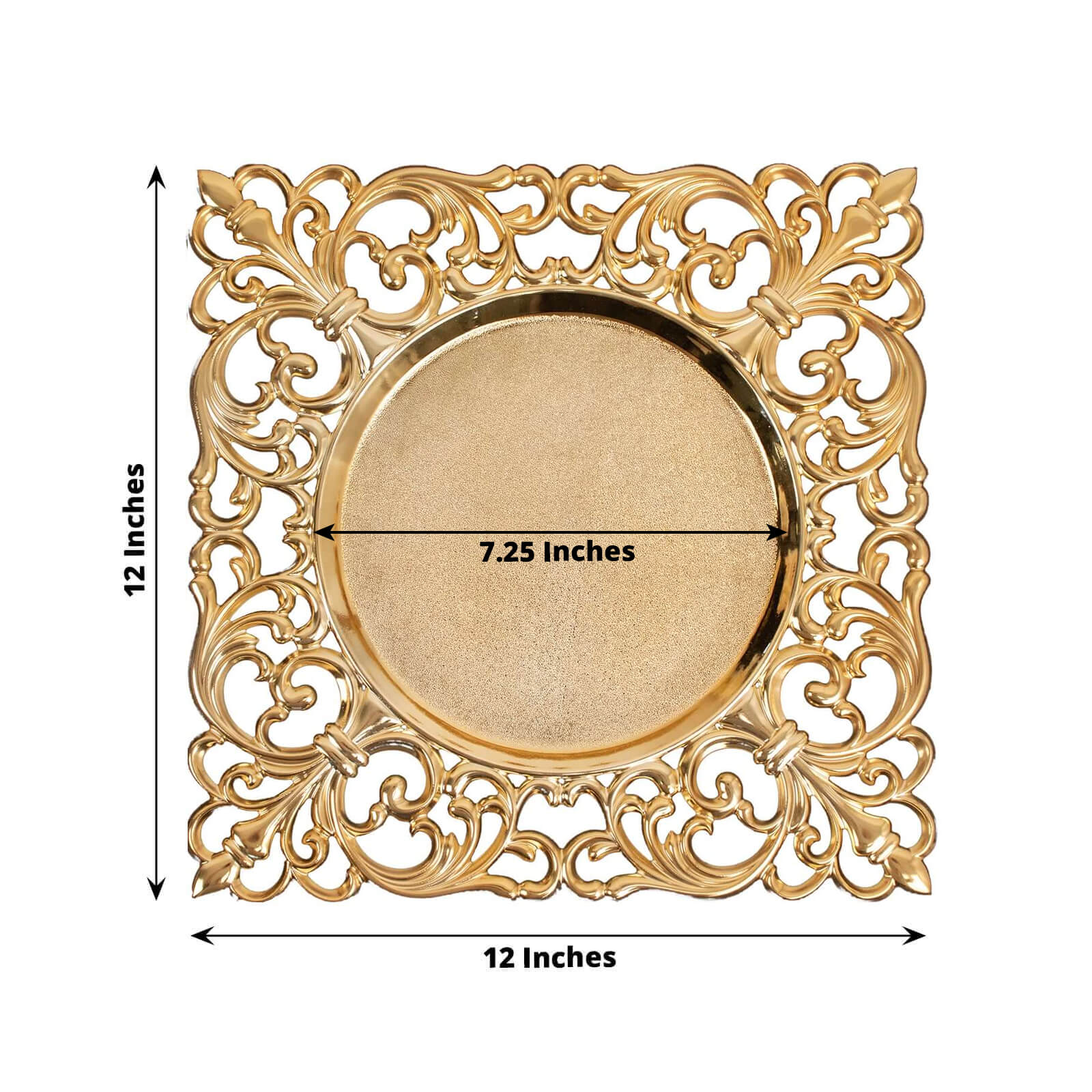 Hot Sale! 6-Piece Set of 12-Inch Gold Acrylic Square Charger Plates with Hollow Lace Border for Event Decor