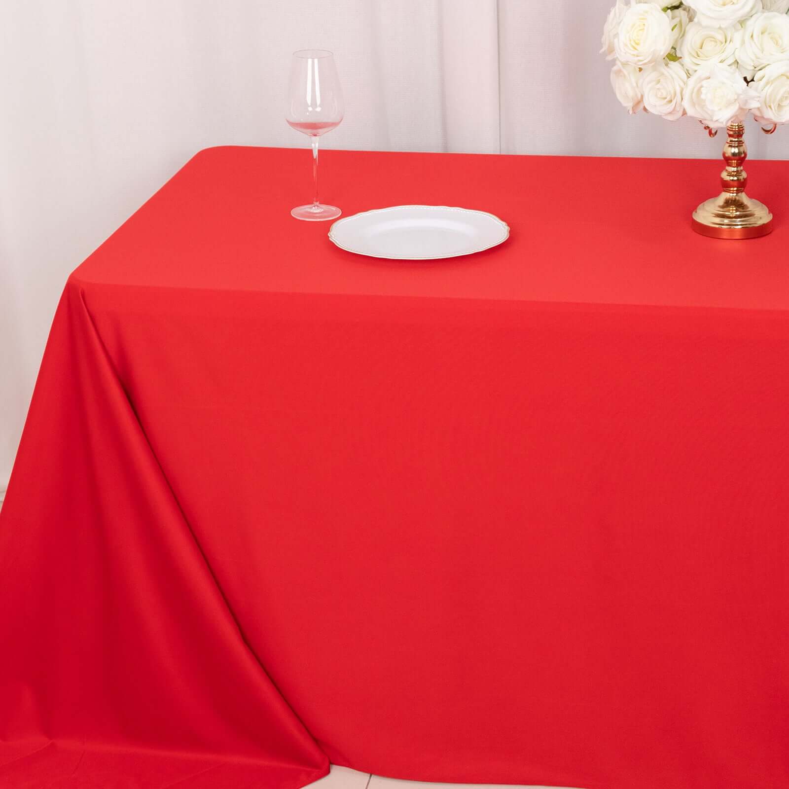Exclusive Red Scuba Polyester 90x132 Wrinkle-Free, Stain-Resistant Rectangular Tablecloth
