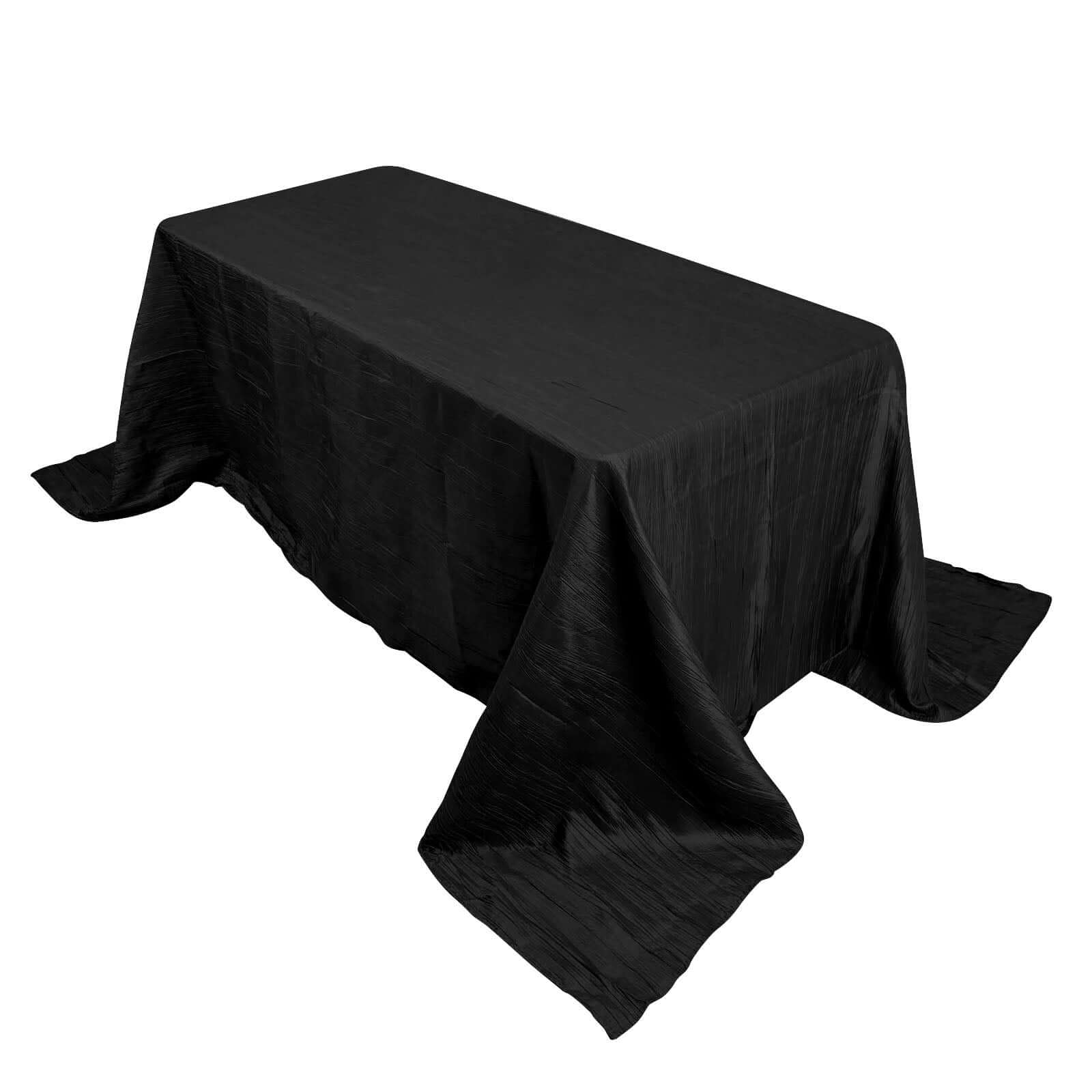 Black Crinkle Taffeta Rectangle Tablecloth 90x132 - Seamless Design for Elegant Gatherings