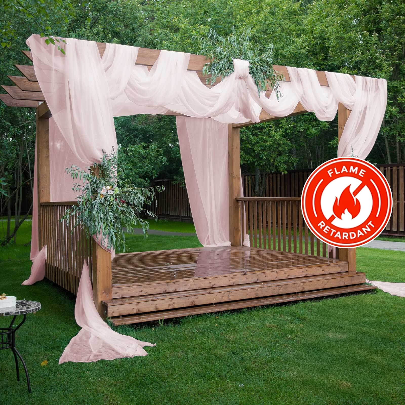 5ft x 32ft Premium Blush Chiffon Flame-Resistant Curtain Panel, Ideal for Events