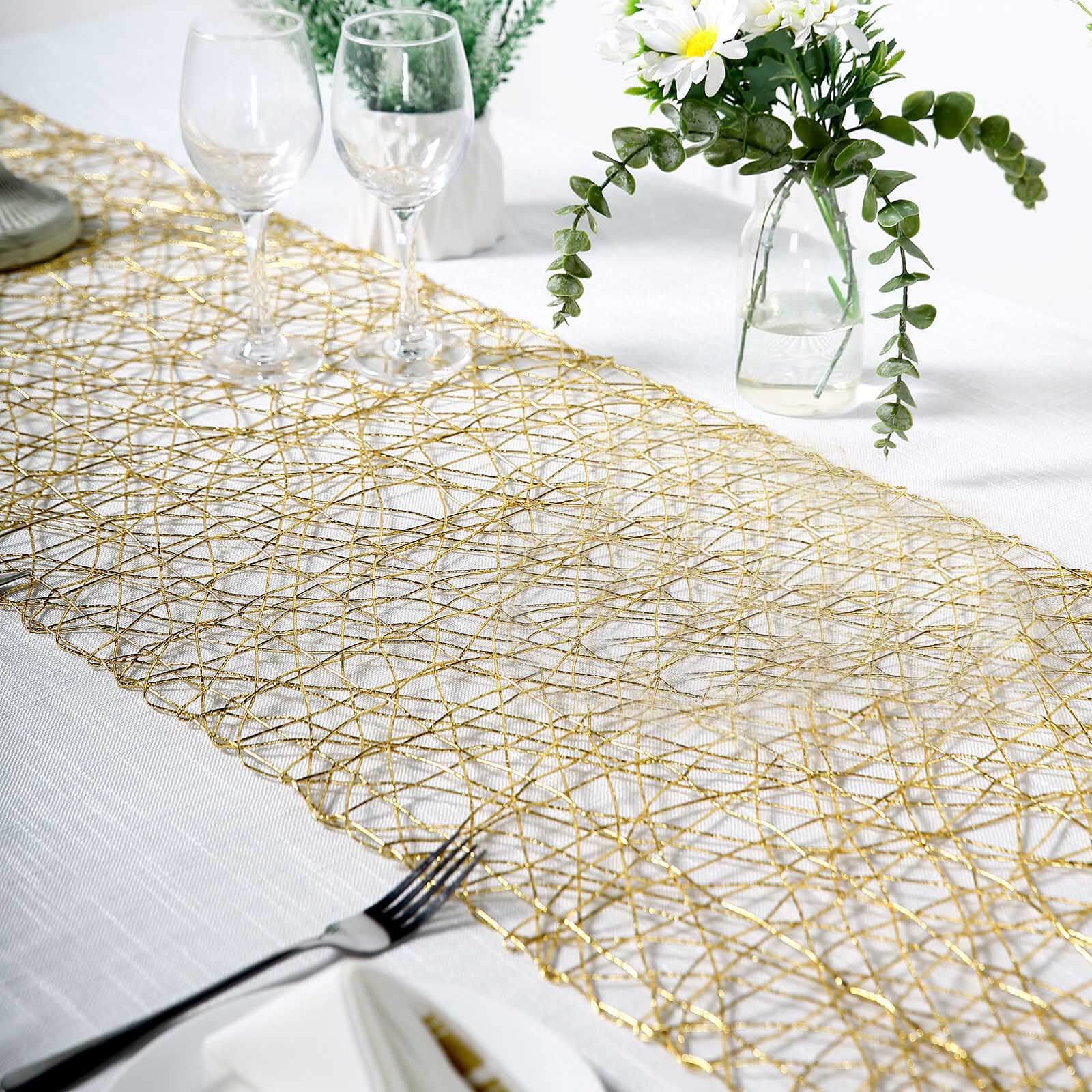 Hot Sale! 16x72 Gold Foil Wrapped Metallic String Woven Table Runner for Decor
