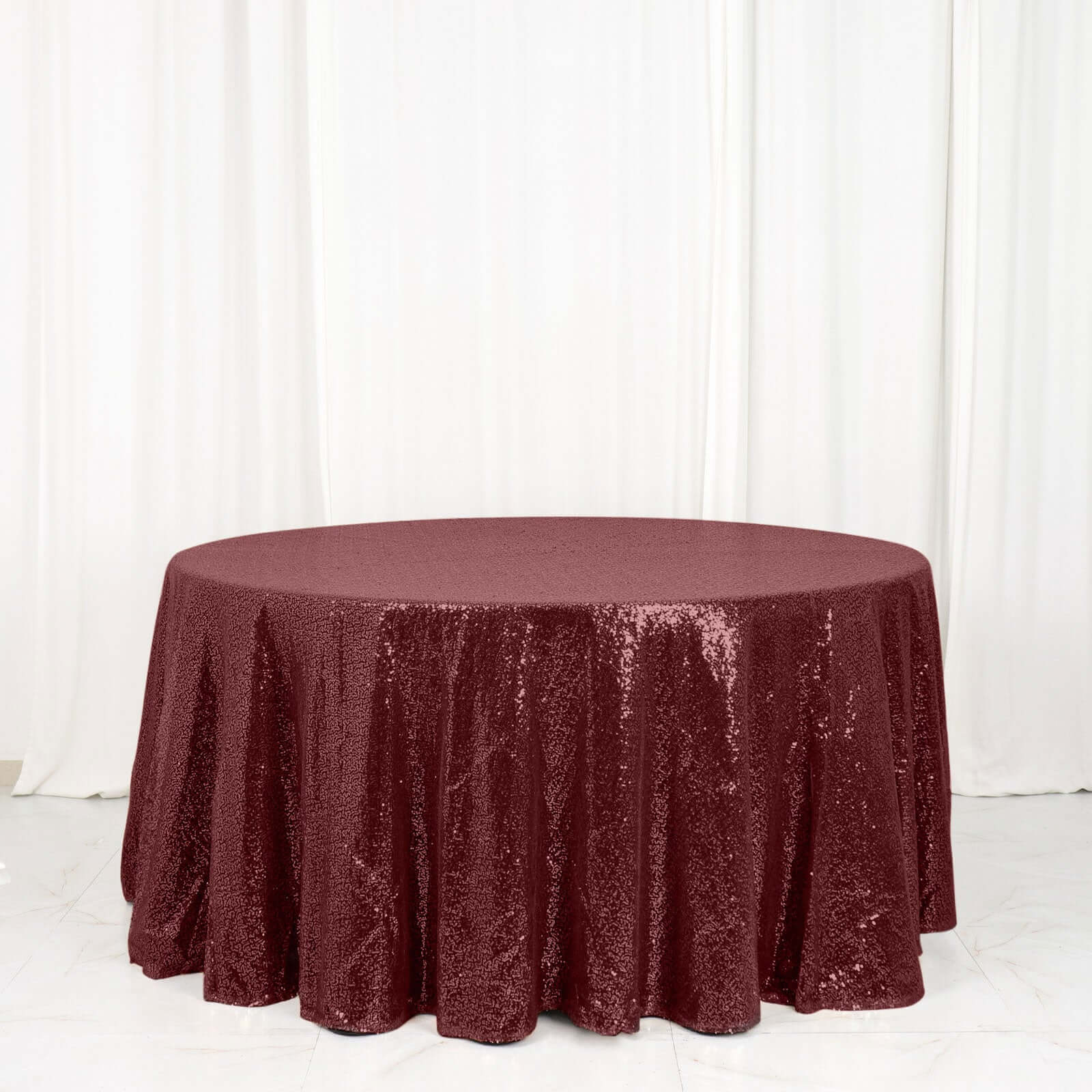 Hot Deal! Burgundy Seamless Glittering Sequin 120-Inch Round Tablecloth for Events