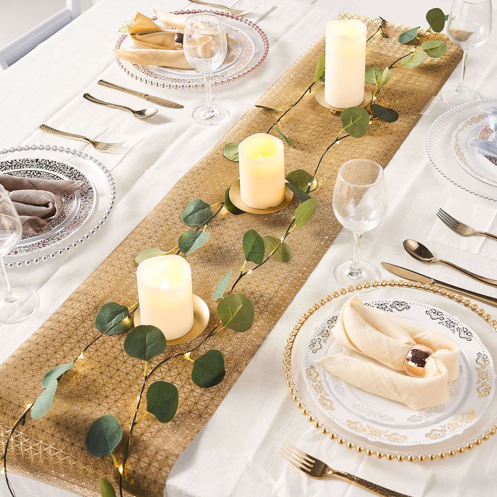 9ft Disposable Gold Geometric Print Table Runner - Perfect for Events
