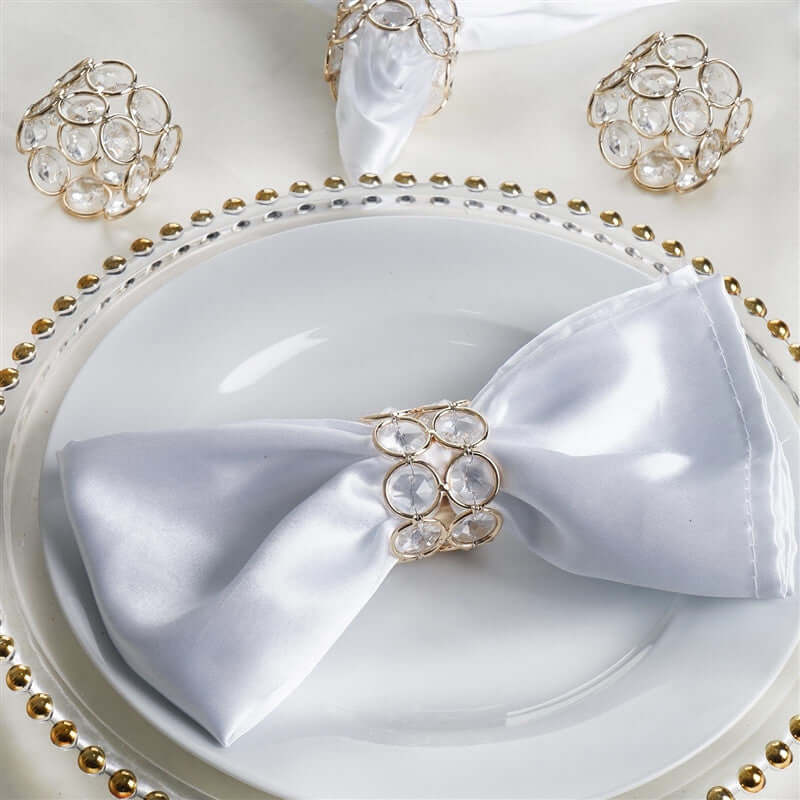 Set of 4 Shiny Gold Acrylic Gem - Beaded Napkin Rings for Special Occasions