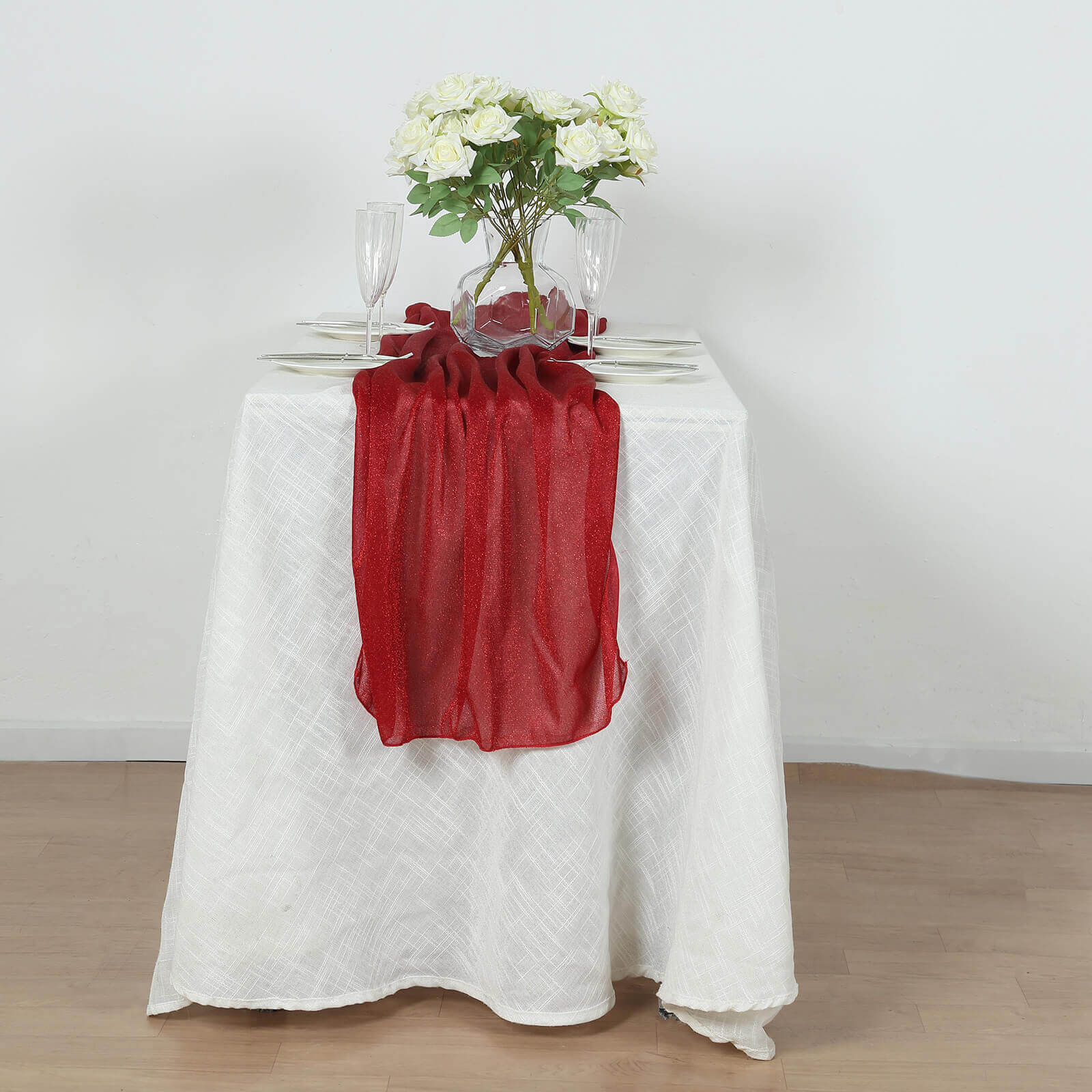 Red Sparkling Reusable Glitter Gauze Table Runner 27x120