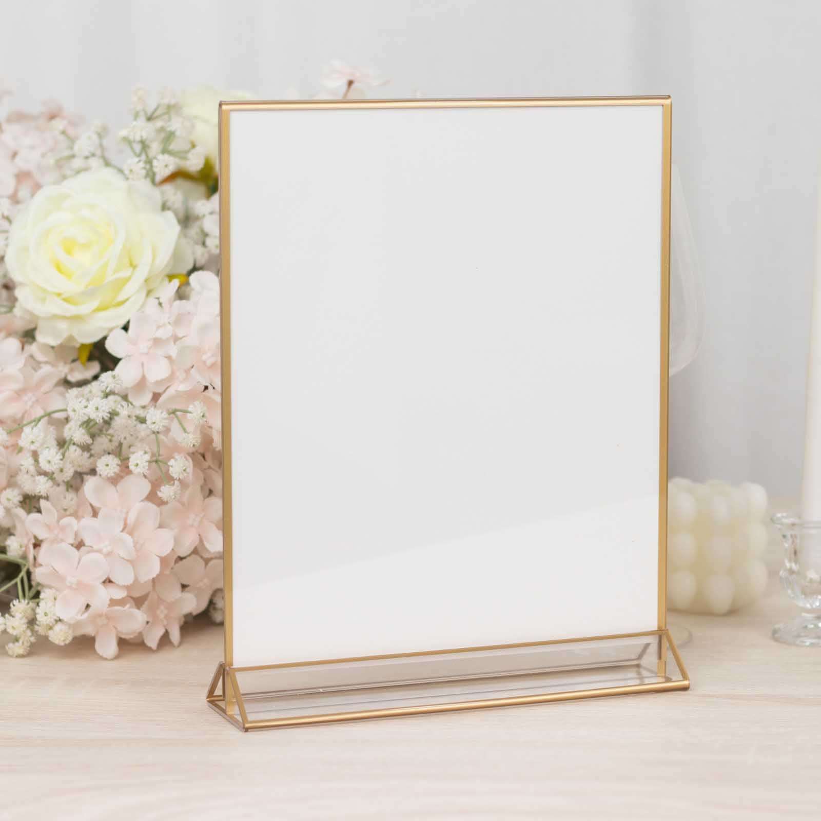 6-Pack Gold Acrylic Rectangular Sign Holders: Double-Sided Clear Display with White Cardboard, Ideal for Banquets 9x11