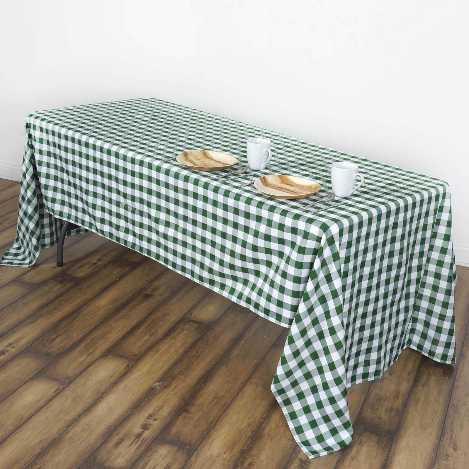 Hot Sale! White/Green Checkered Buffalo Plaid Polyester Rectangle Tablecloth 60x102
