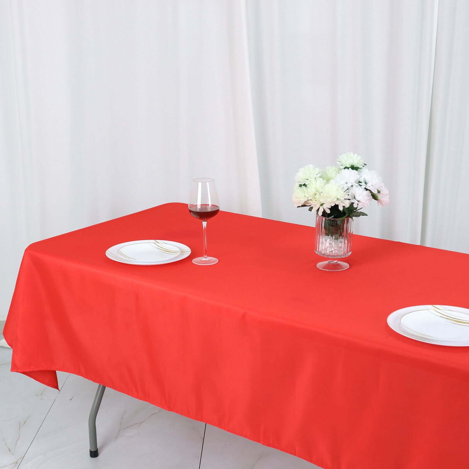 Hot Sale! Wrinkle-Resistant Red Polyester Rectangle Tablecloth, 54x96 for Various Events