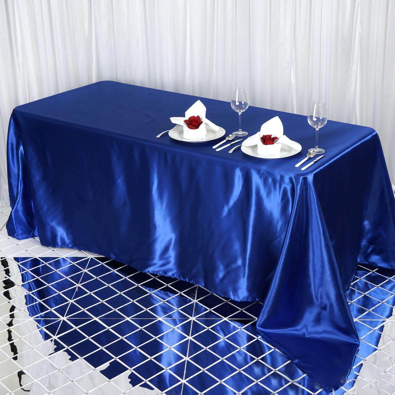Exclusive Royal Blue Satin Seamless Rectangular 90x132 Tablecloth for Special Events