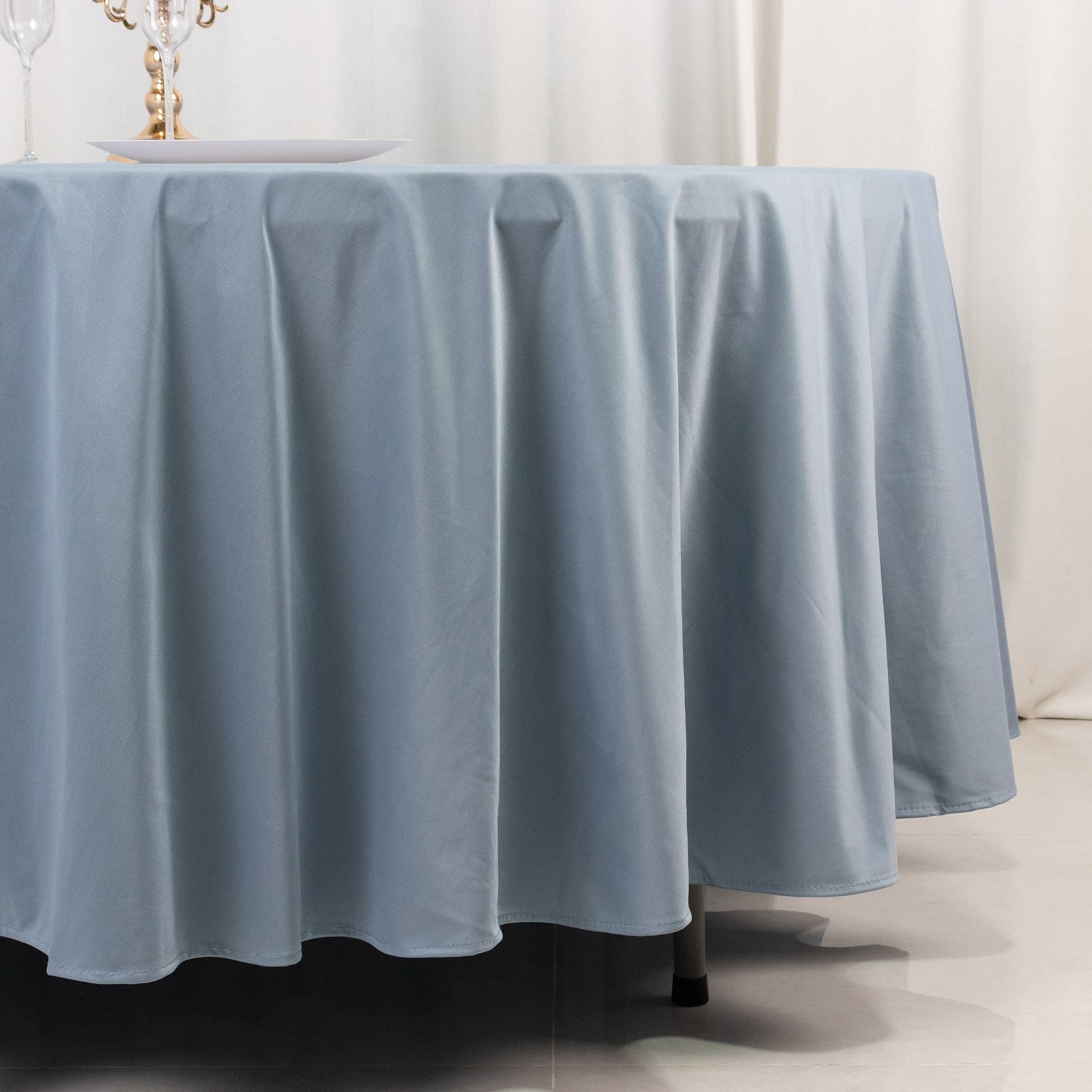 Exclusive Dusty Blue 108' Scuba Round Tablecloth - Wrinkle & Stain Free