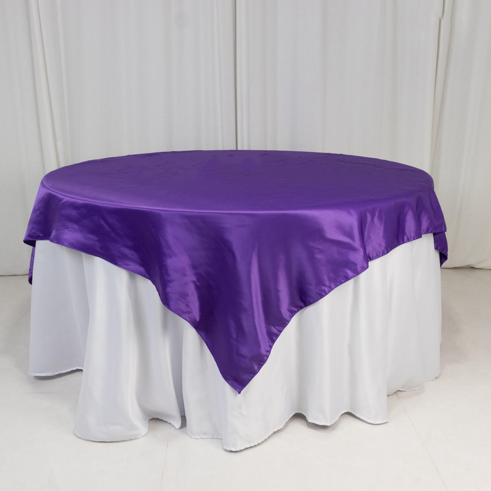 Purple Lamour Satin 72x72 Square Table Overlay with Smooth Finish