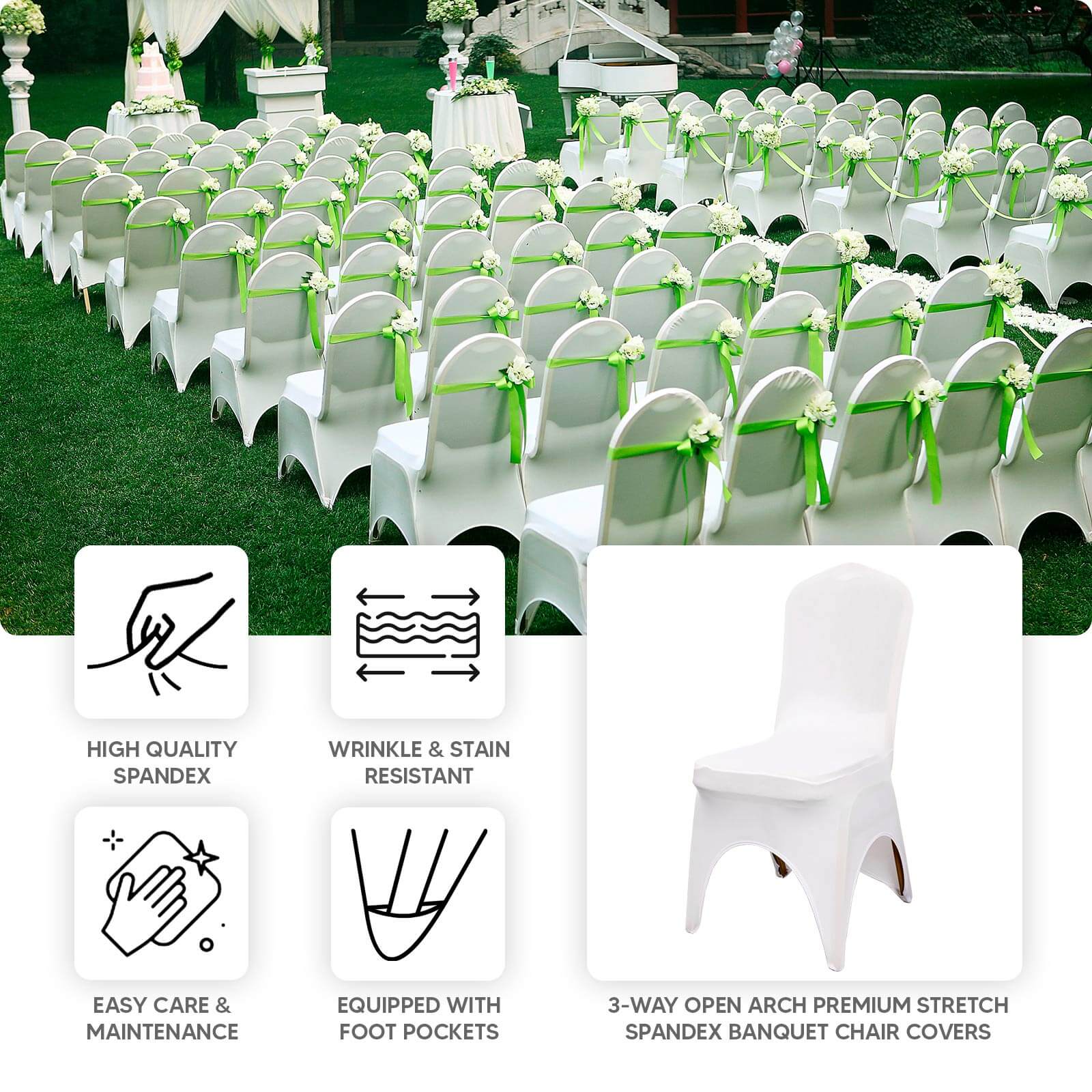 Hot! Black Premium Stretch Spandex Banquet Chair Cover - Durable 160GSM Fabric with 3 - Way Arch & Foot Pockets