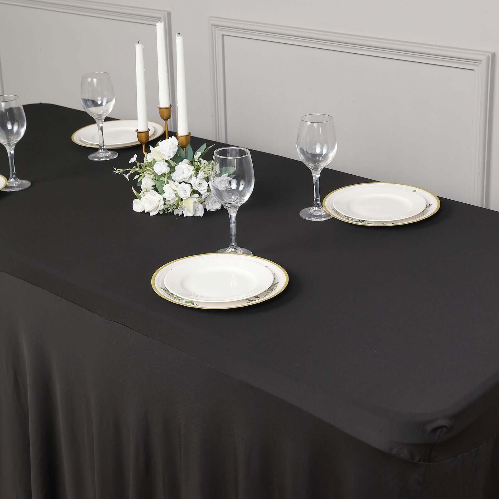 Hot! Black Spandex 72x30 Rectangle Table Skirt with Wavy Effect