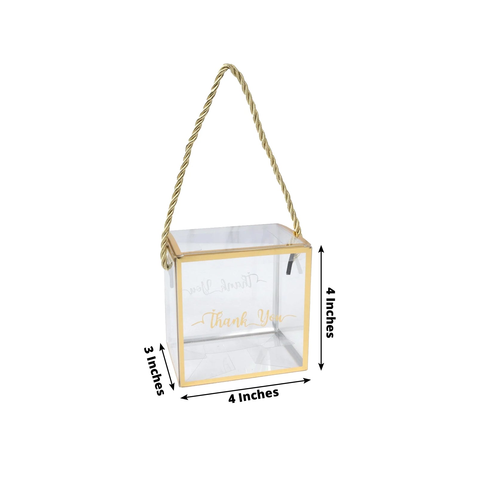 25-Piece Set of Clear Plastic Square Gift Boxes with Gold Trim and Rope Handles, Pre-Printed Thanks