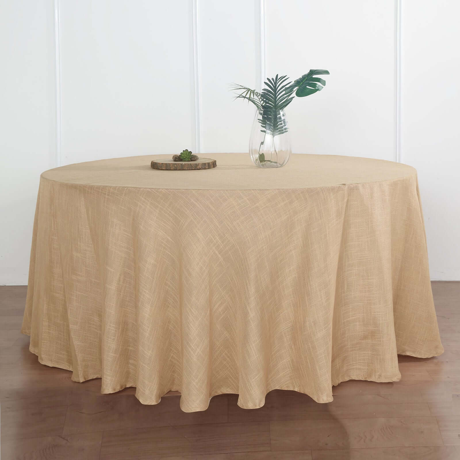 Premium Faux Linen 120" Round Wrinkle-Resistant Tablecloth - Natural