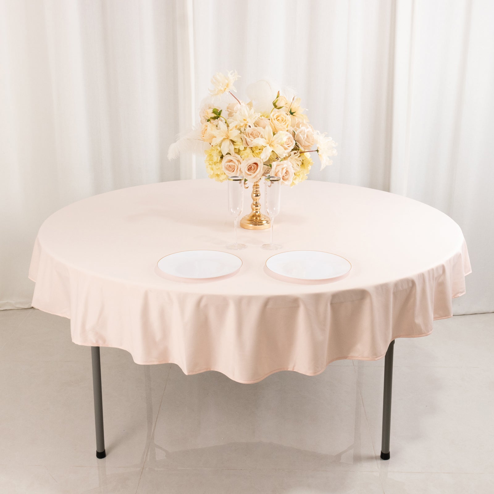 Hot Deal! Premium Blush 70' Round Scuba Tablecloth - Wrinkle & Stain Free