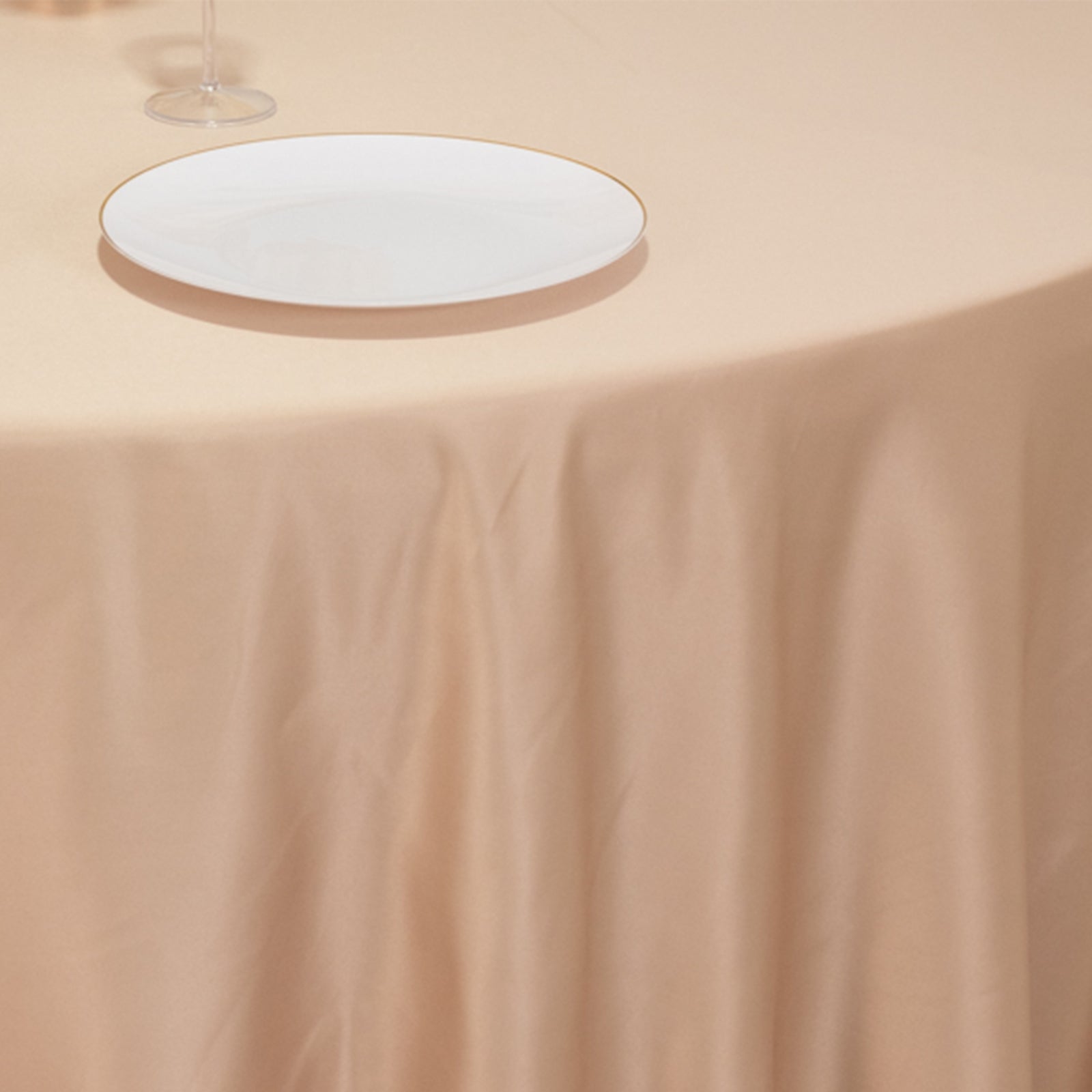 Exclusive Lamour Satin Nude 120" Round Seamless Tablecloth with Soft Sheen