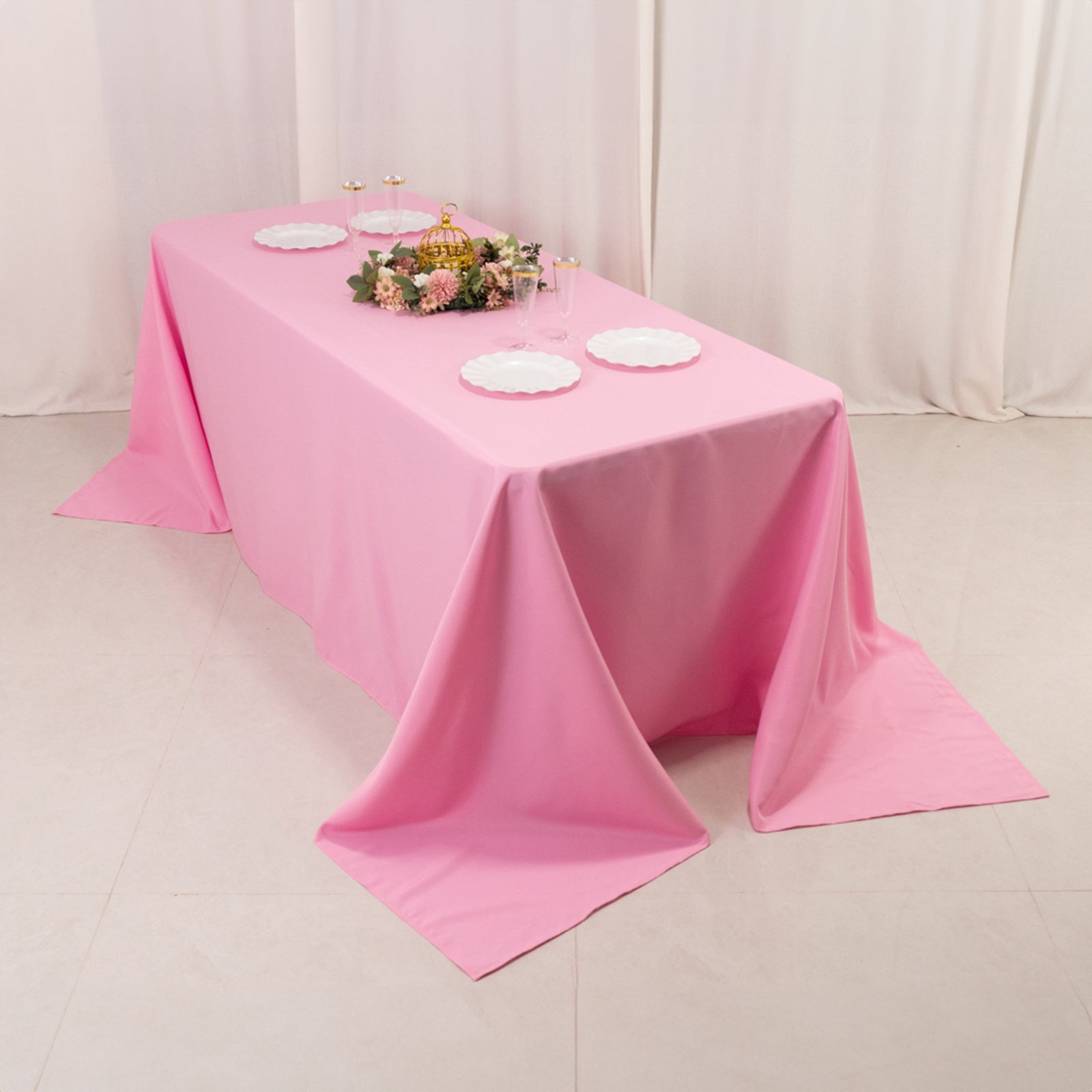 Hot Sale! Seamless 220GSM Stain-Resistant Pink Premium Polyester Rectangle Tablecloth 90x132