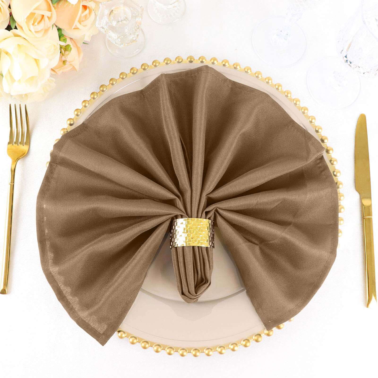 Wrinkle-Resistant 5-Pack Taupe Polyester 20x20 Easy-Care Cloth Napkins