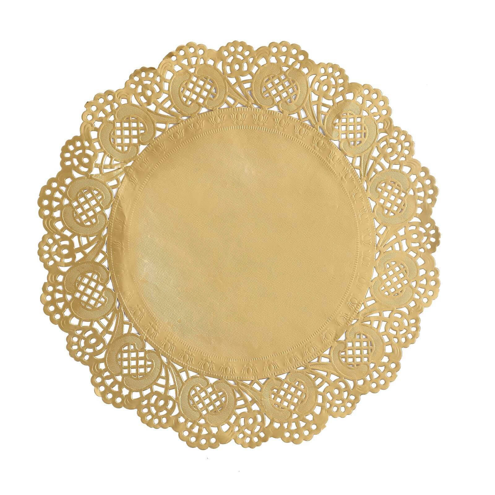 50 Pieces of 12-Inch Gold Food-Grade Lace Paper Round Placemats for Dessert & Table Decor