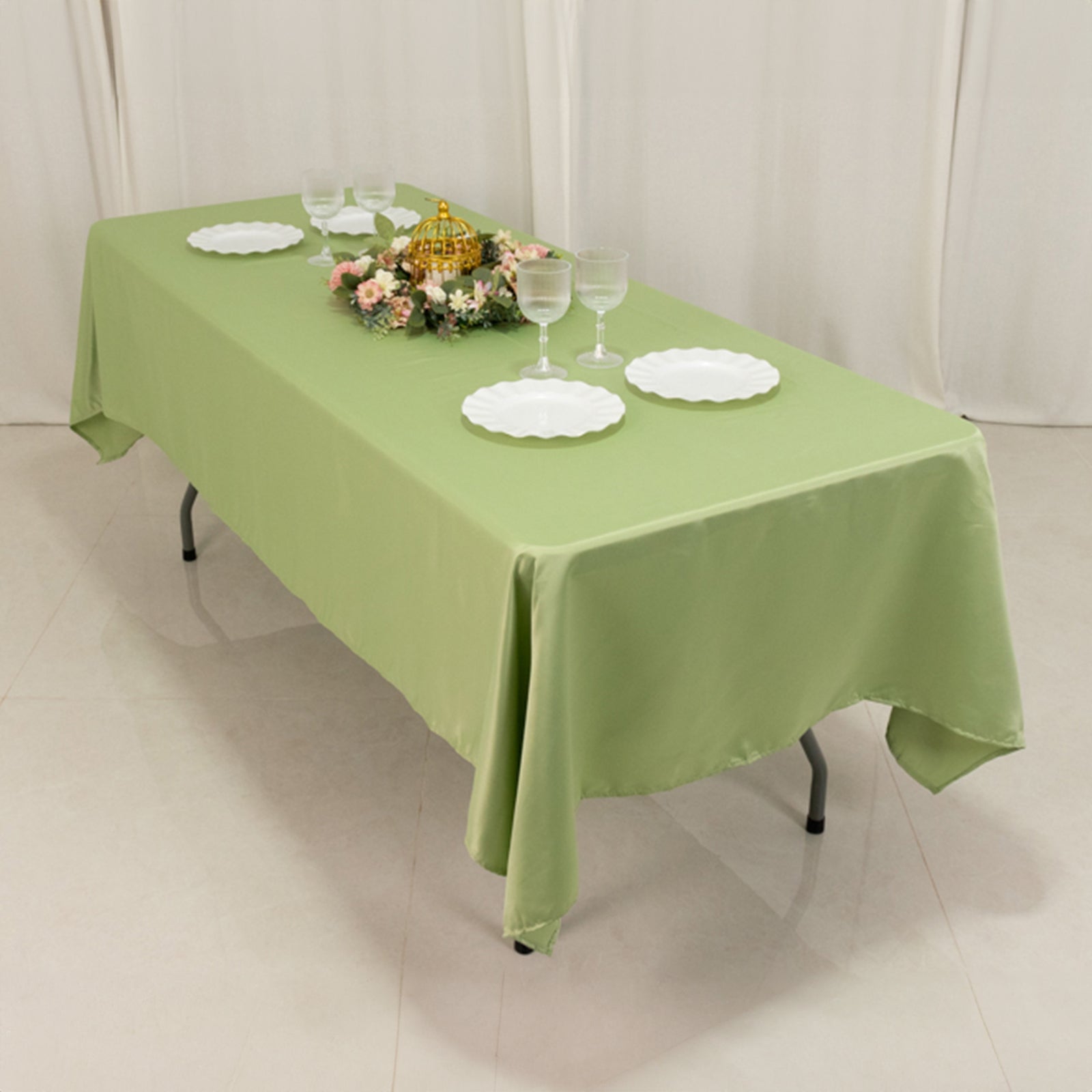 Lamour Satin Sage Green Rectangle Tablecloth - Durable & Soft, 60x102