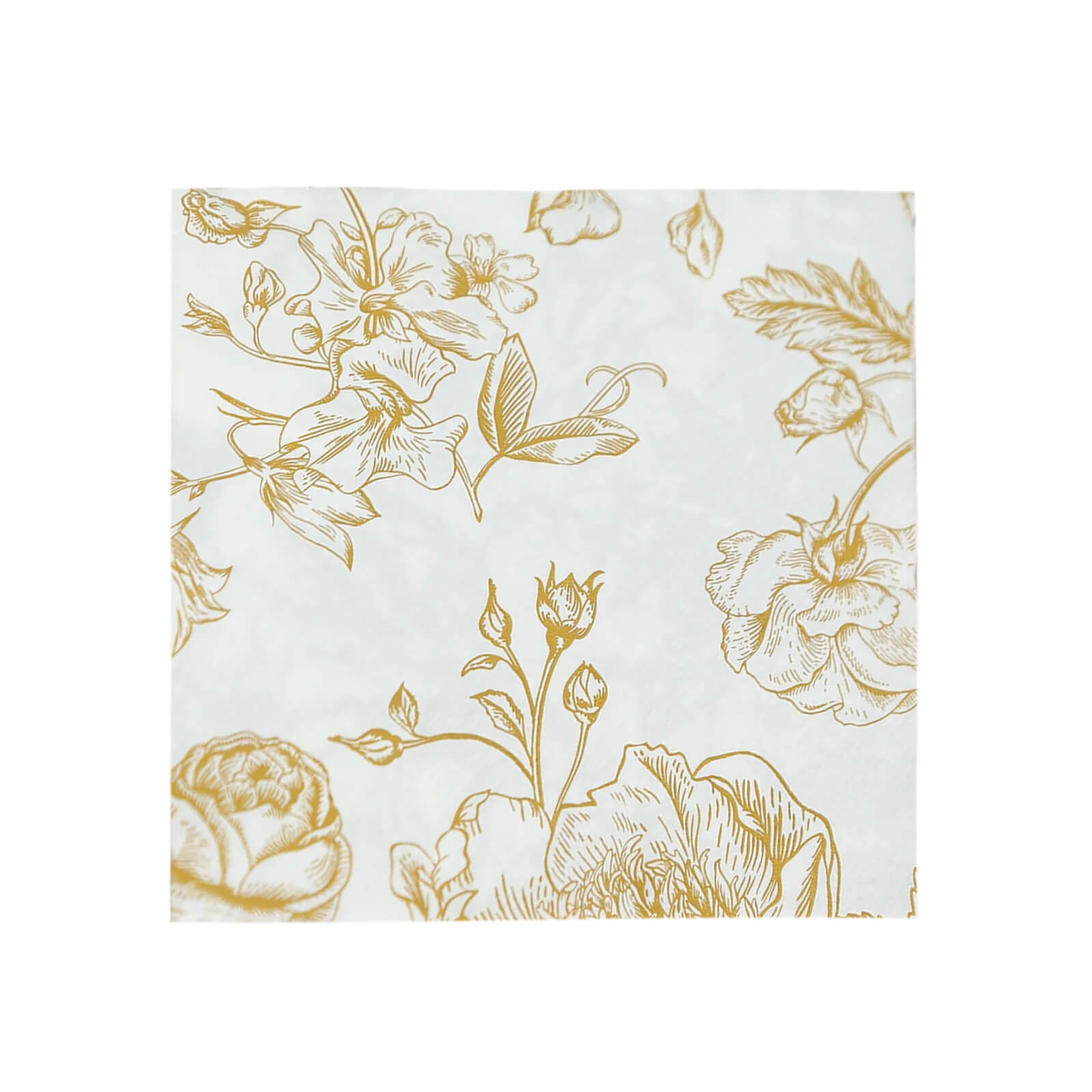 50-Piece Pack of Soft 2-Ply French Toile Floral Patterned Paper Cocktail Napkins in White/Gold - Ideal for Events