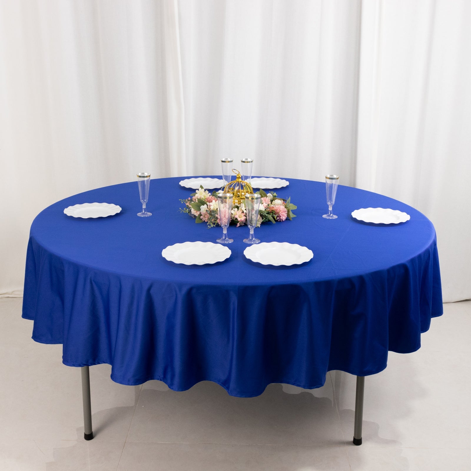 Wrinkle-Free & Stain-Resistant Royal Blue 90-Inch Premium Scuba Round Tablecloth