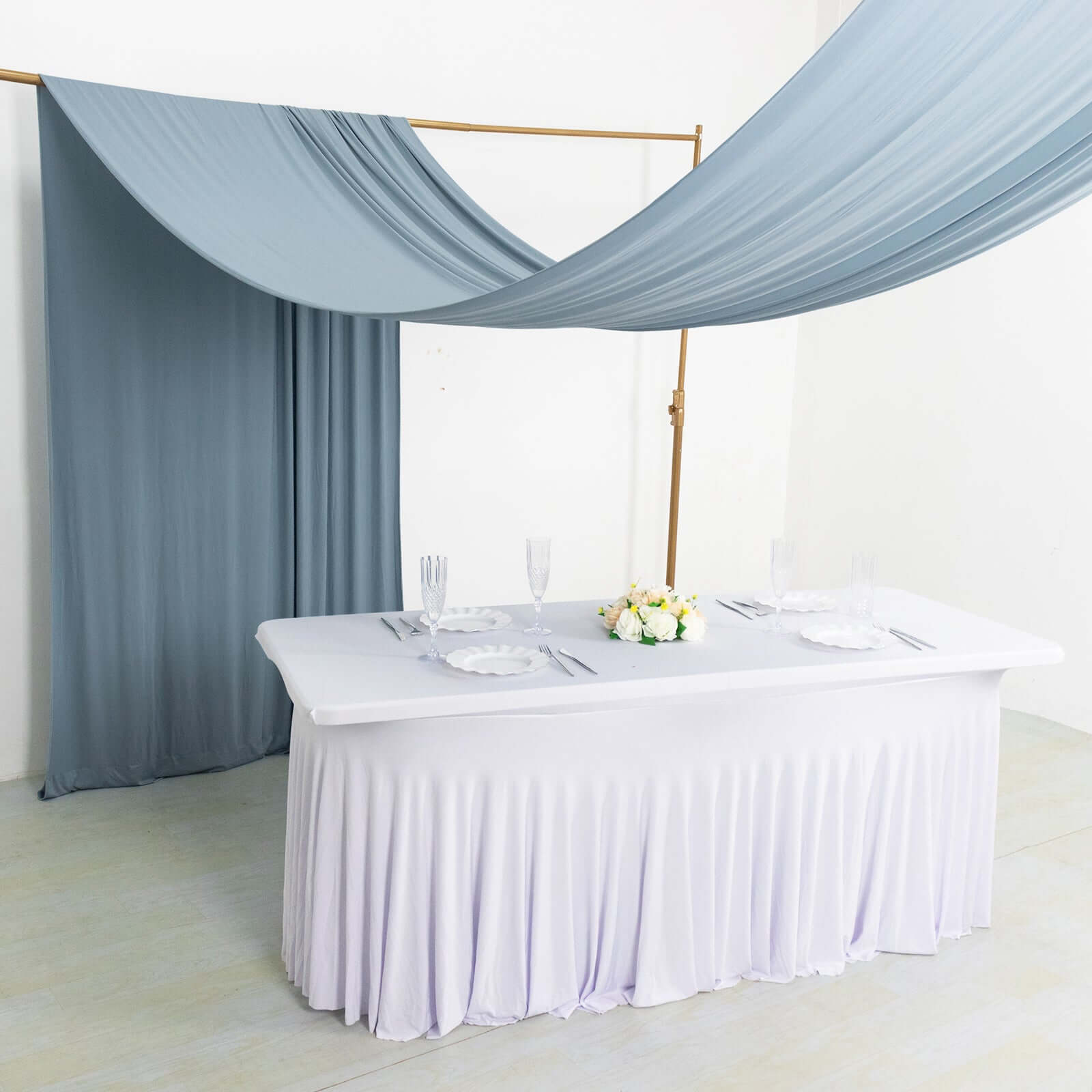 Promo! Dusty Blue Spandex 4-Way Stretch Event Backdrop Curtain with Rod Pockets, 5ft x 18ft